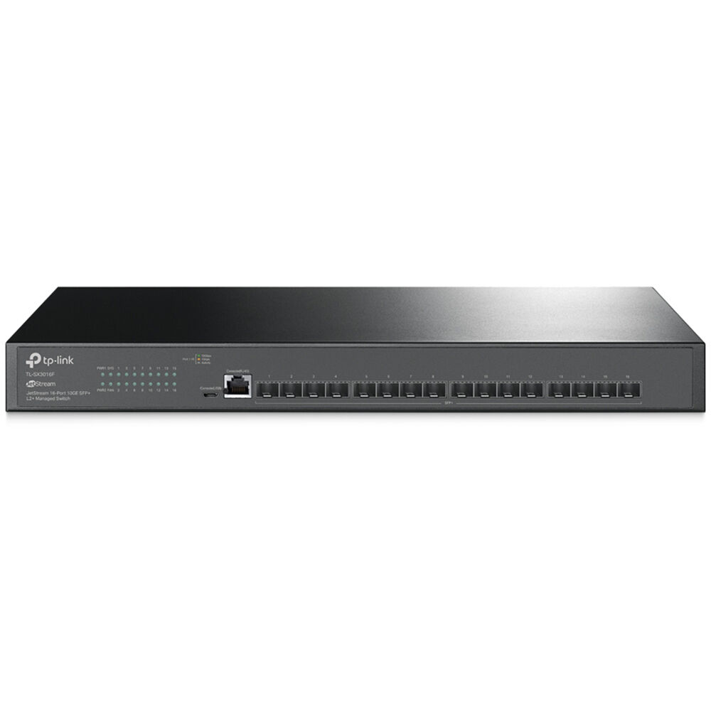 TP-Link JetStream SX3016F 16-port 10GbE SFP+ L2+ managed switch for fiber aggregation — view 2