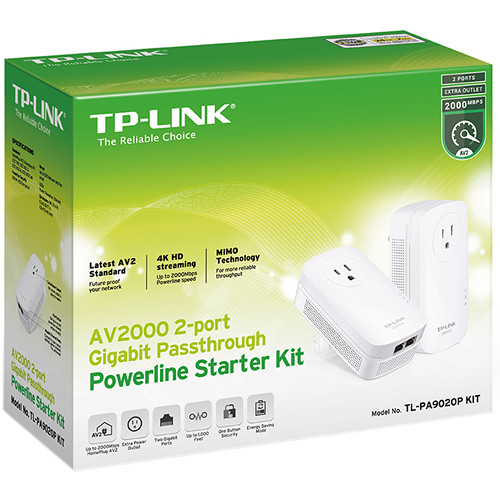 TP-Link AV2000 Gigabit Powerline Starter Kit with dual Ethernet ports and passthrough outlet — view 3
