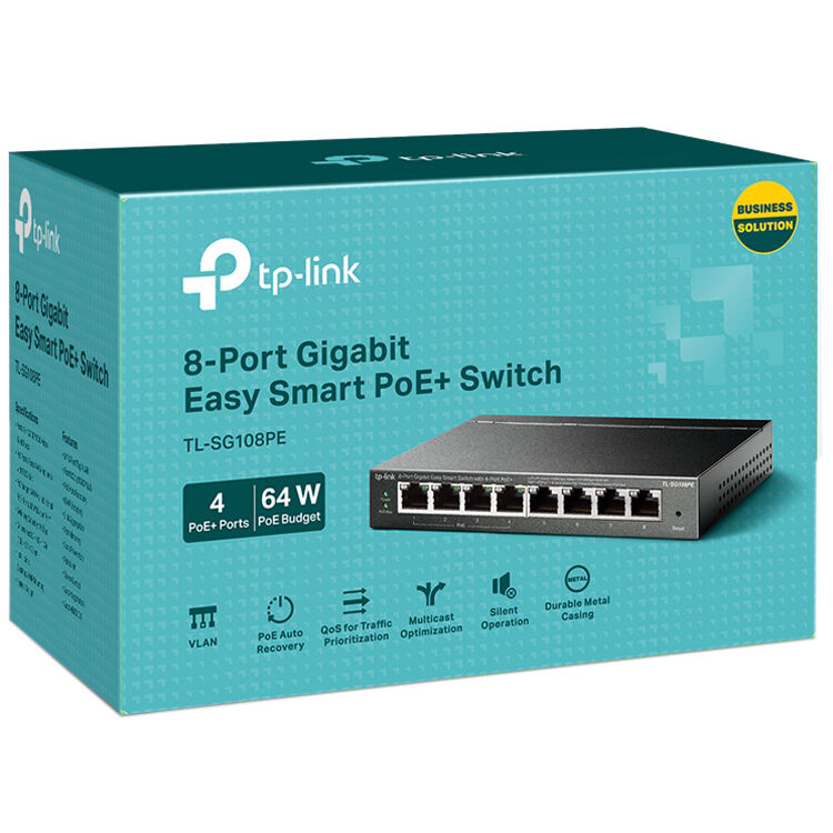 TP-Link TL-SG108PE 8-port Gigabit PoE Easy Smart Switch desktop front view — view 4