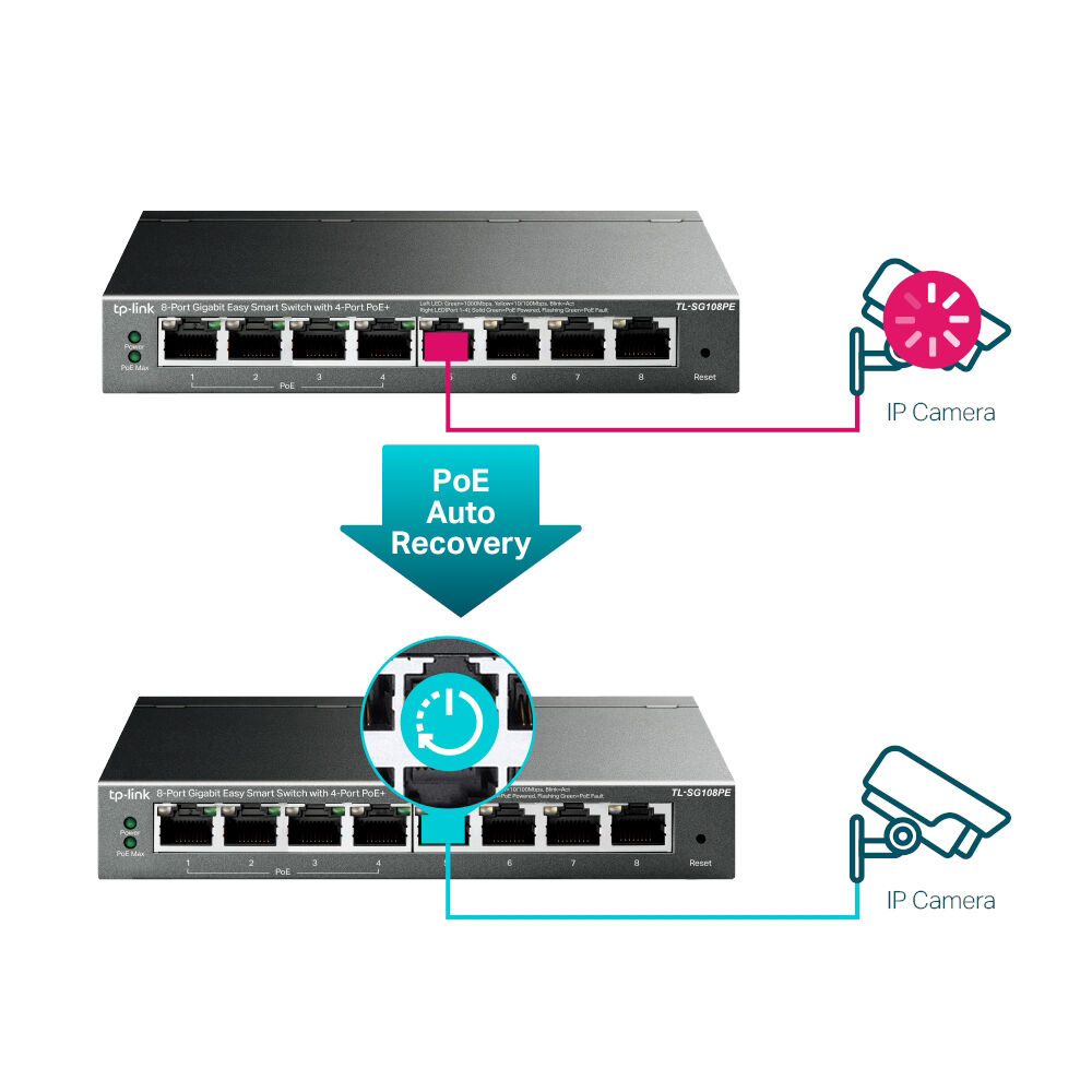TP-Link TL-SG108PE 8-port Gigabit PoE Easy Smart Switch desktop front view — view 6