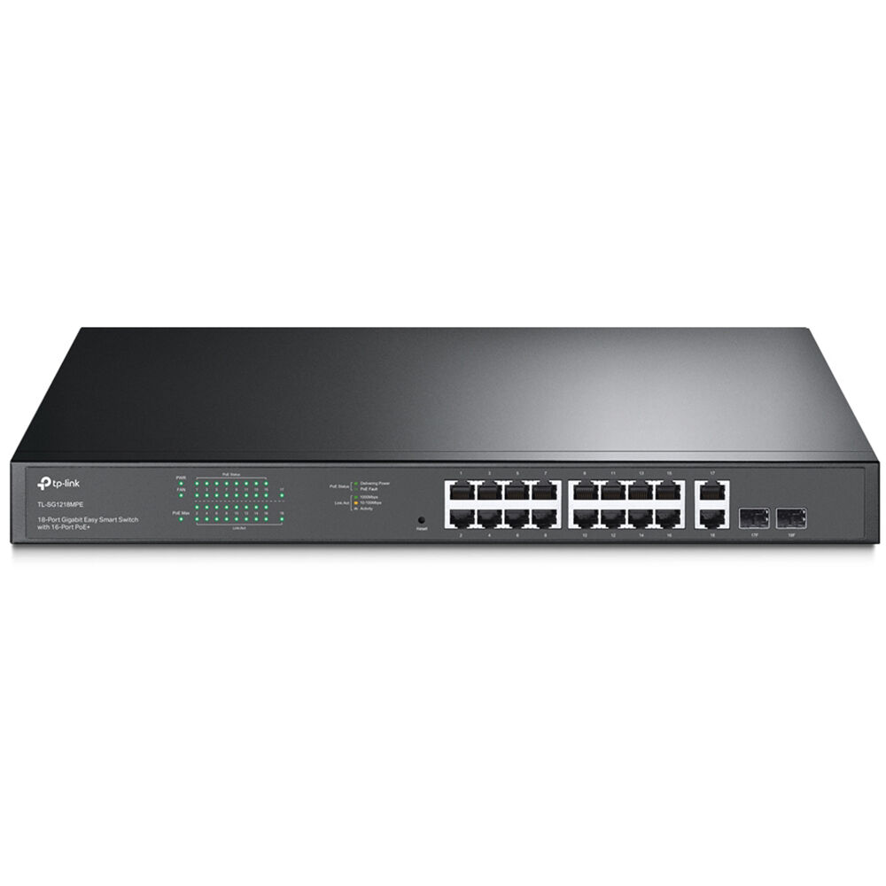 TP-Link TL-SG1218MPE 18-port Gigabit PoE+ managed rack-mount switch with 16 PoE ports — view 2