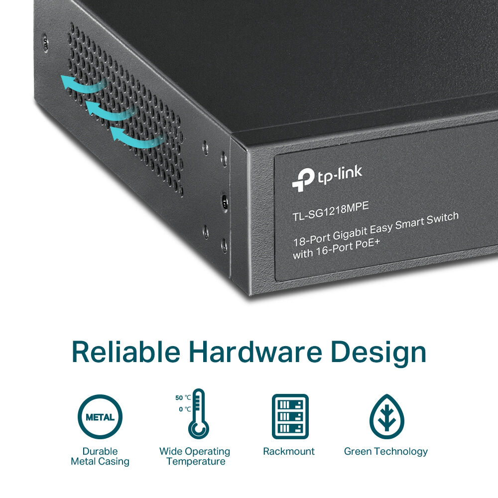TP-Link TL-SG1218MPE 18-port Gigabit PoE+ managed rack-mount switch with 16 PoE ports — view 7
