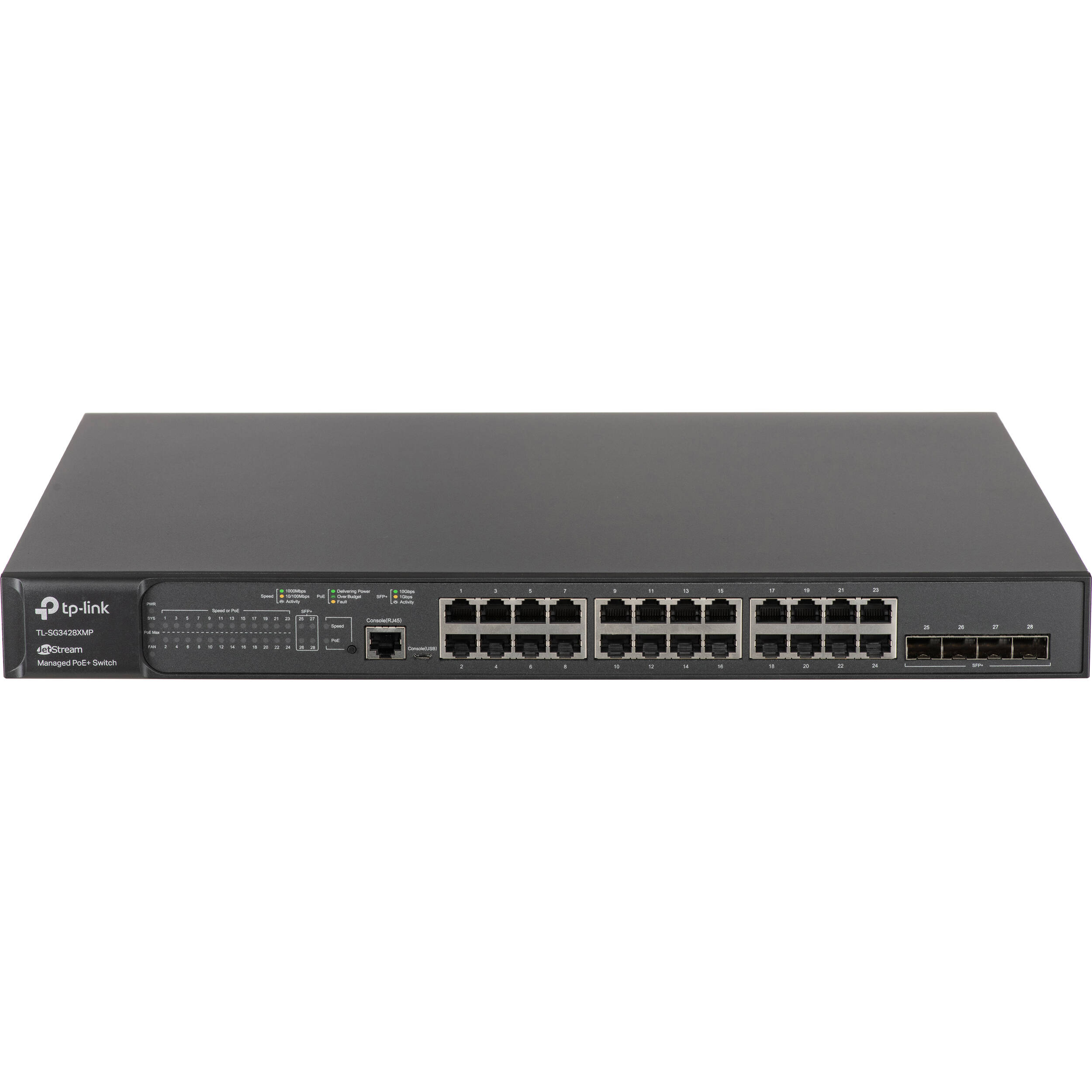 TP-Link TL-SG3428XMP 24-port Gigabit PoE+ managed switch with 4 x 10GE SFP+ uplinks — view 2