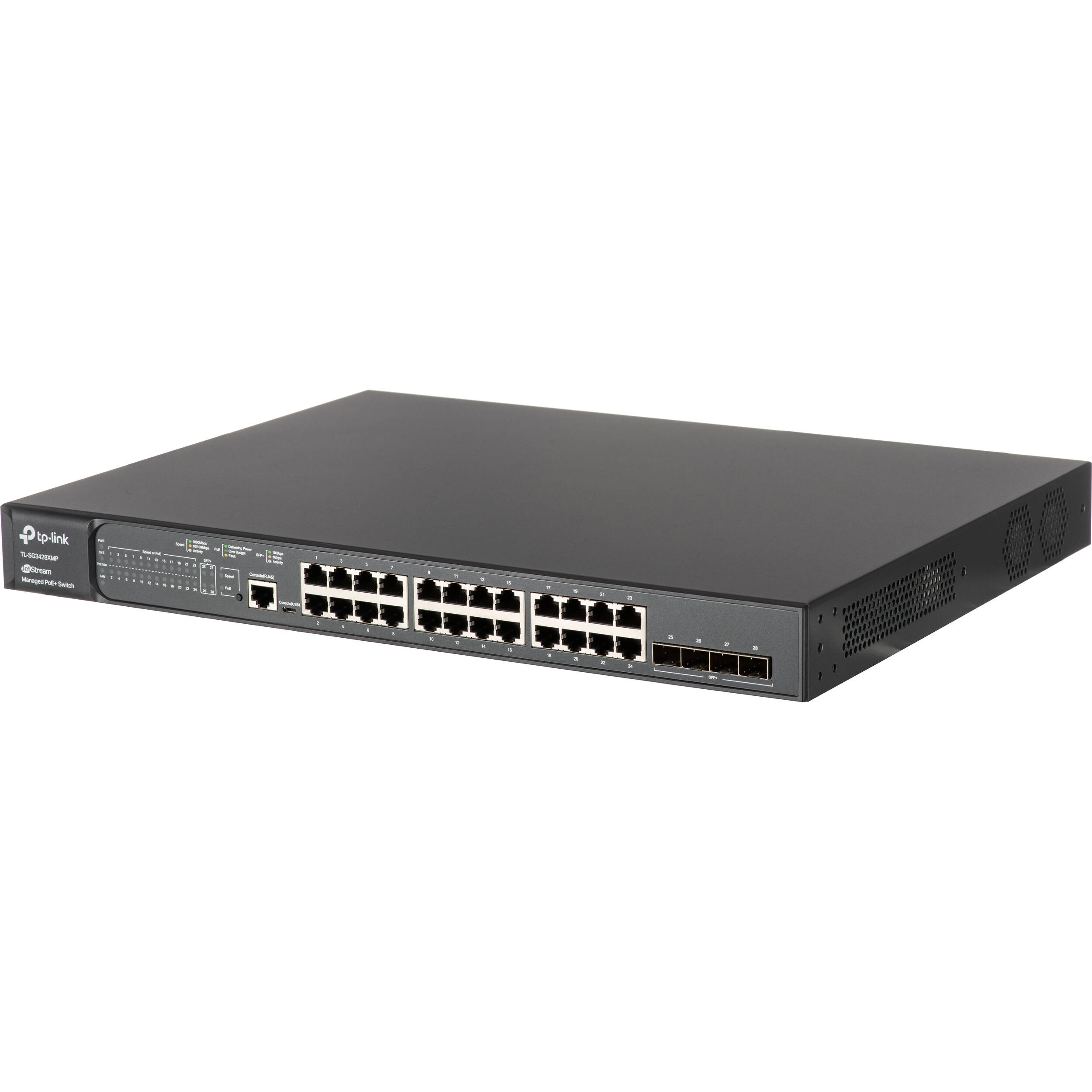 TP-Link TL-SG3428XMP 24-port Gigabit PoE+ managed switch with 4 x 10GE SFP+ uplinks — view 3