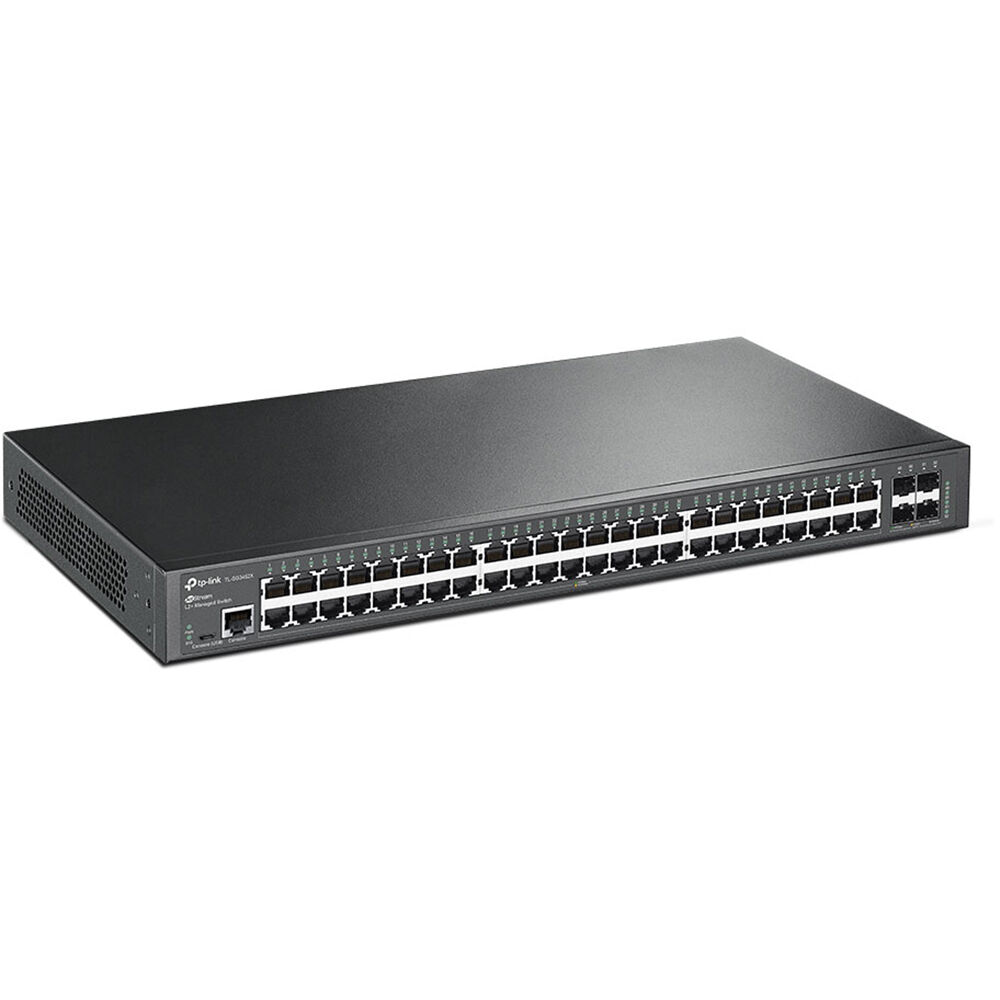 Jetstream 48-Port Gigabit L2+ Managed Switch with 4 10ge SFP+ Slots Port: 48 Gigabit RJ45 Ports, 4 10g SFP+ Slots, RJ45/Micro-USB Console Port Spec: 1u 19-Inch Rack-Mountable Steel Case Feature: Integration with Omada Sdn Controller, Static Routing, Oam, Sflow, Ddm, 802.1q Vlan, Qinq, Stp/Rstp/Mstp, Igmp Snooping, 802.1p/Dscp Qos, Acl, 802.1x, Radius/Tacacs+ Authentication, Lacp, Cli, Snmp, Dual Image/Configuration, Ipv6