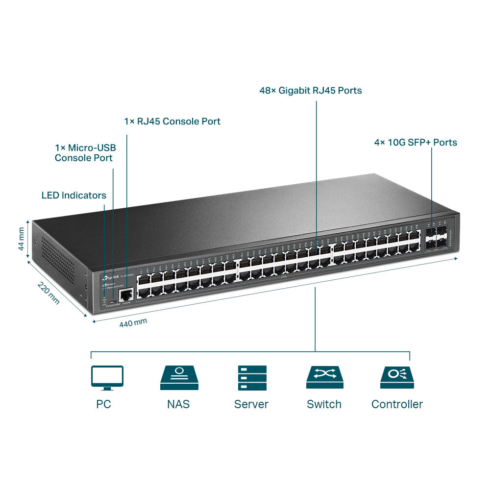 TP-Link JetStream TL-SG3452X 48-port Gigabit L2+ managed switch with 4 10G SFP+ uplinks — view 4