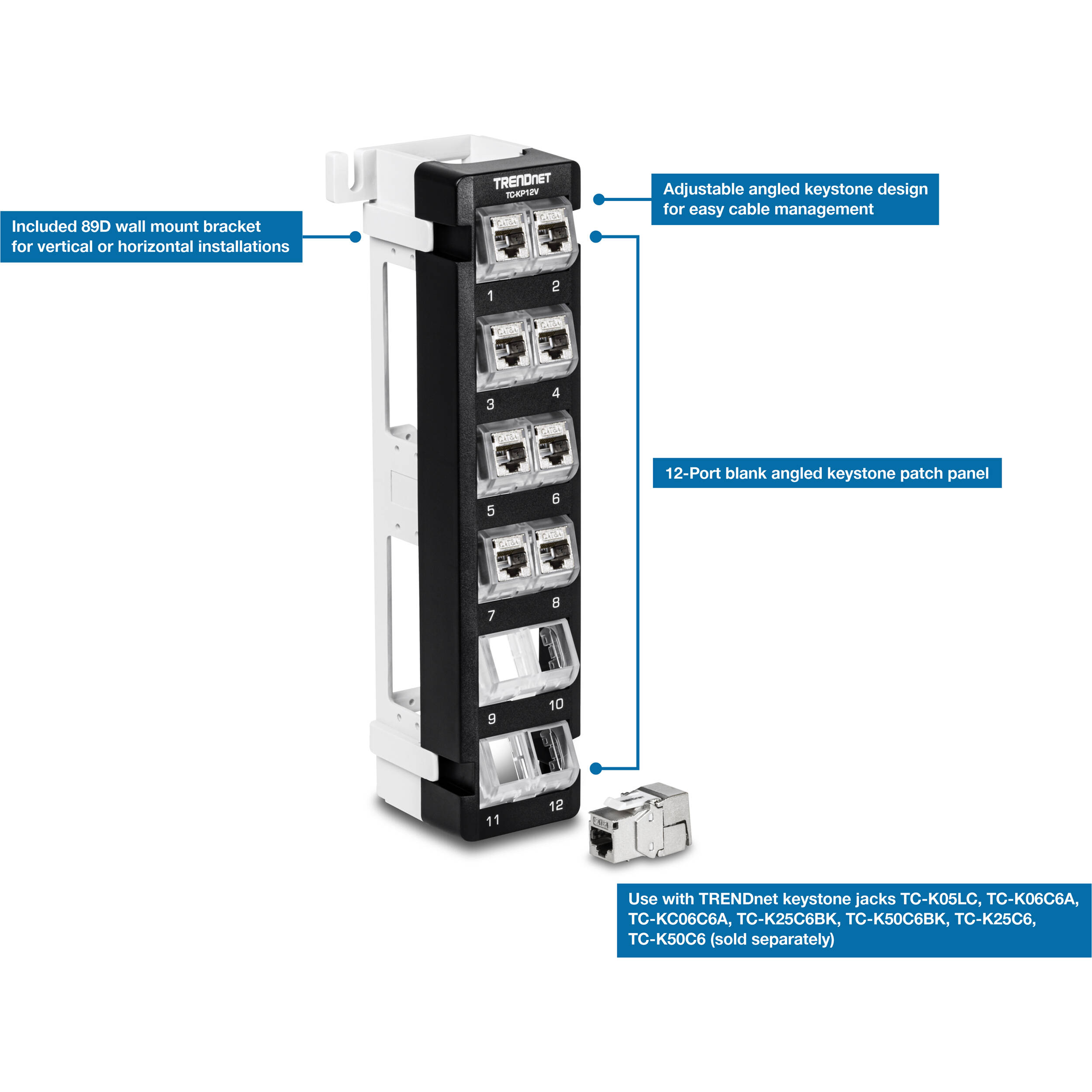 12-Port Blank Angled Wall Mount Keystone Patch Panel — view 6