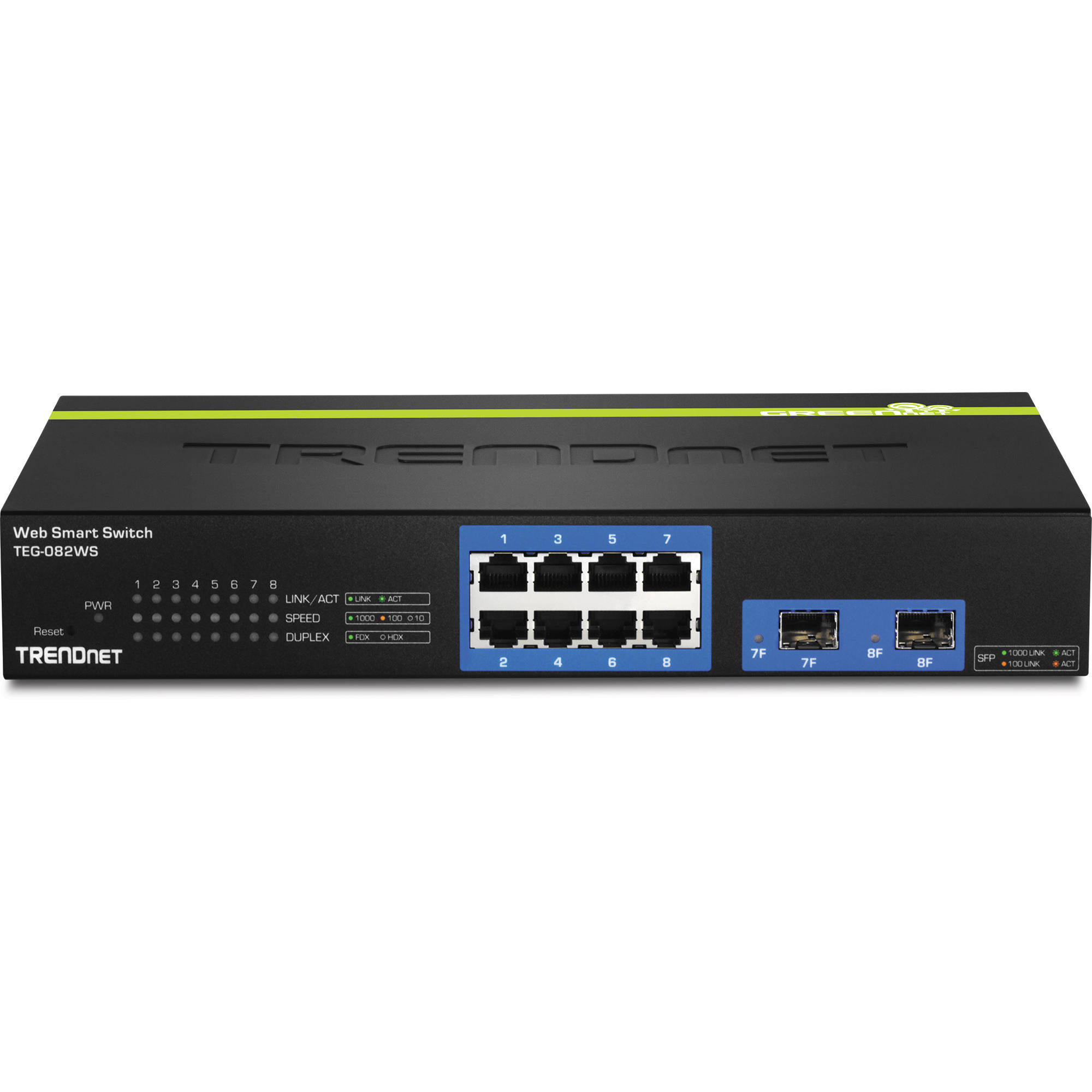 TRENDnet TEG-082WS 8-port Gigabit Web Smart Switch with 2 shared SFP slots — view 2