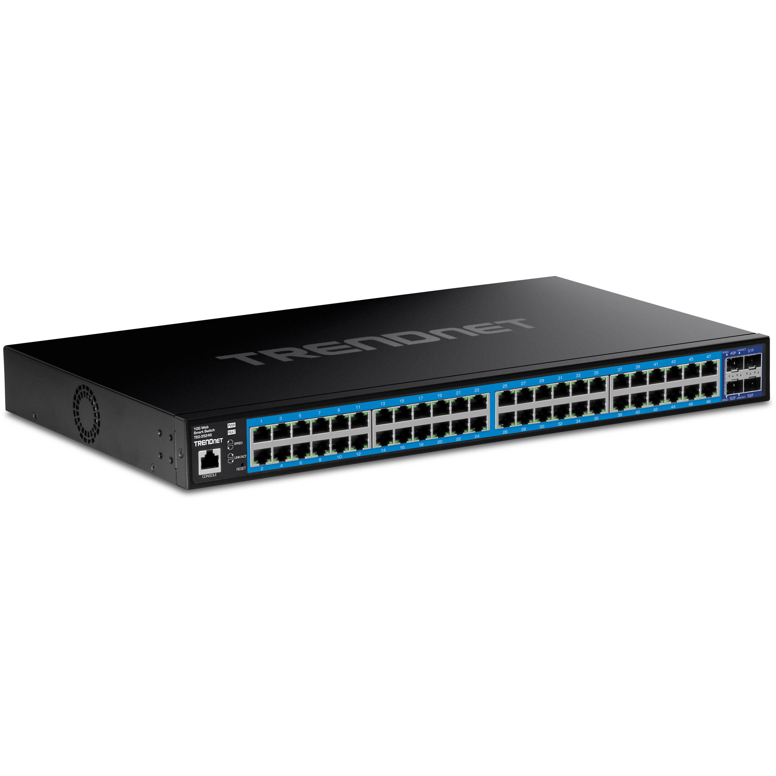 TRENDnet TEG-3524S 52-port managed Gigabit and 10 Gigabit rack-mount switch — view 2