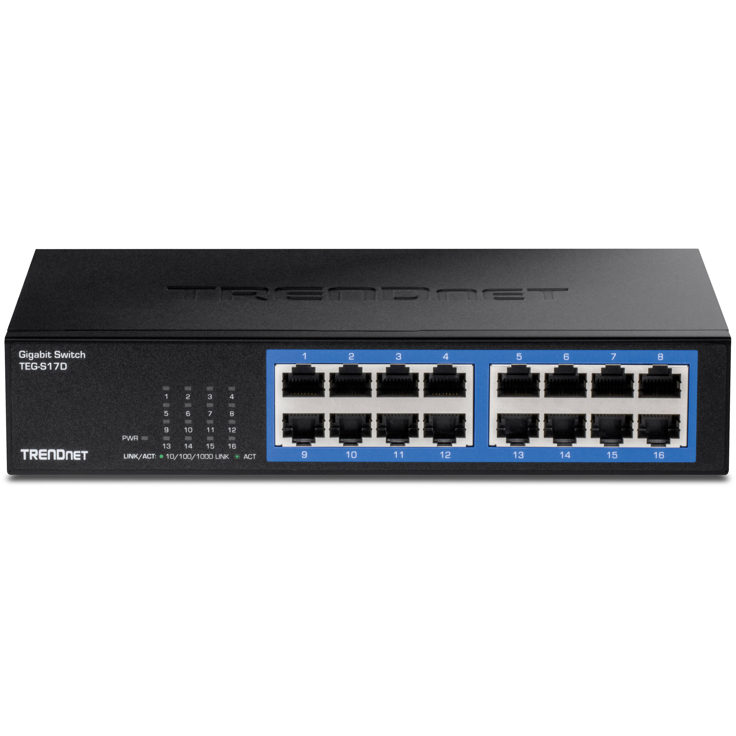 TRENDnet TEG-S17D 16-port Gigabit unmanaged desktop switch, compact rack-mountable — view 2