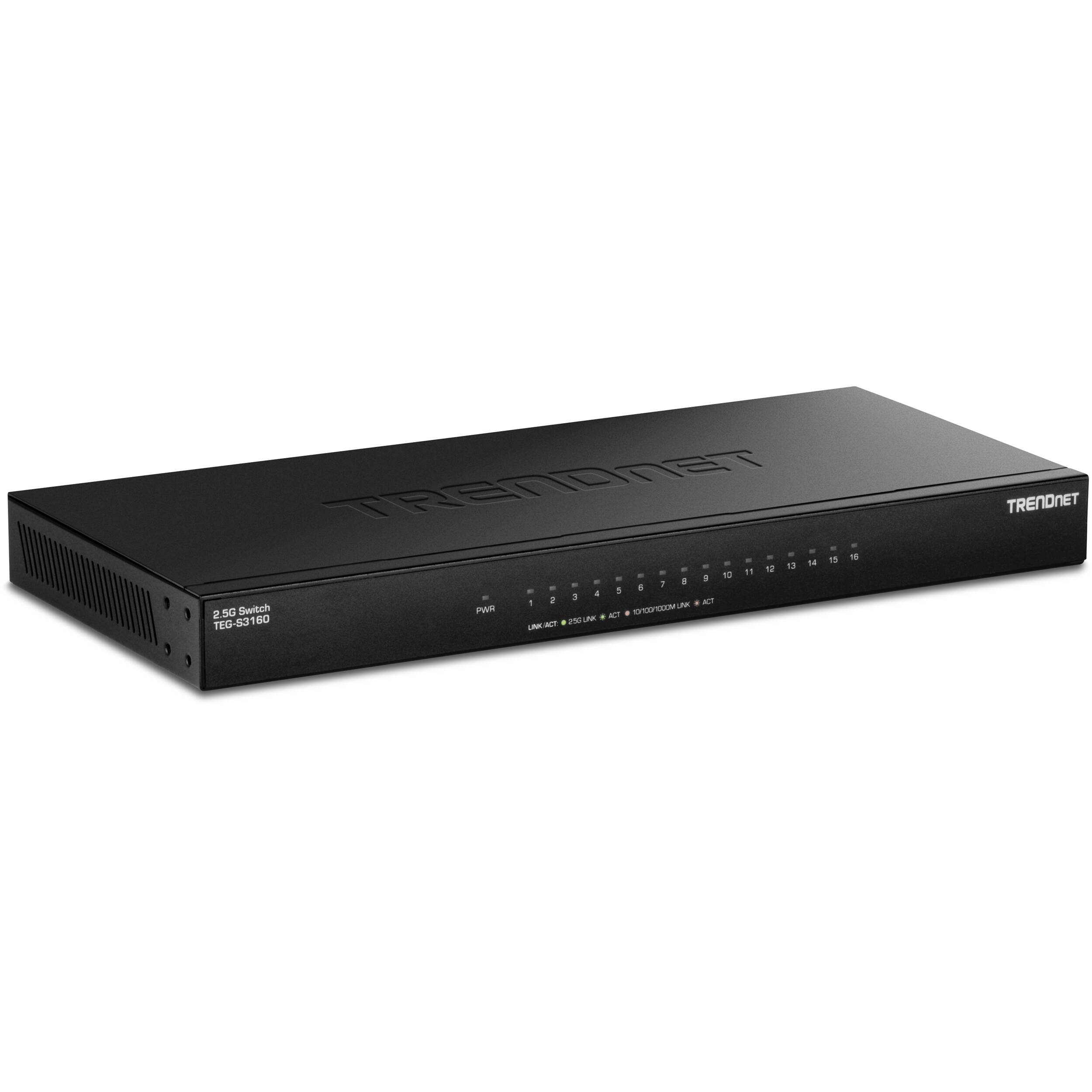 TRENDnet TEG-S3160 16-port unmanaged 2.5 Gigabit Ethernet switch for rack, wall, or desktop deployment — view 2