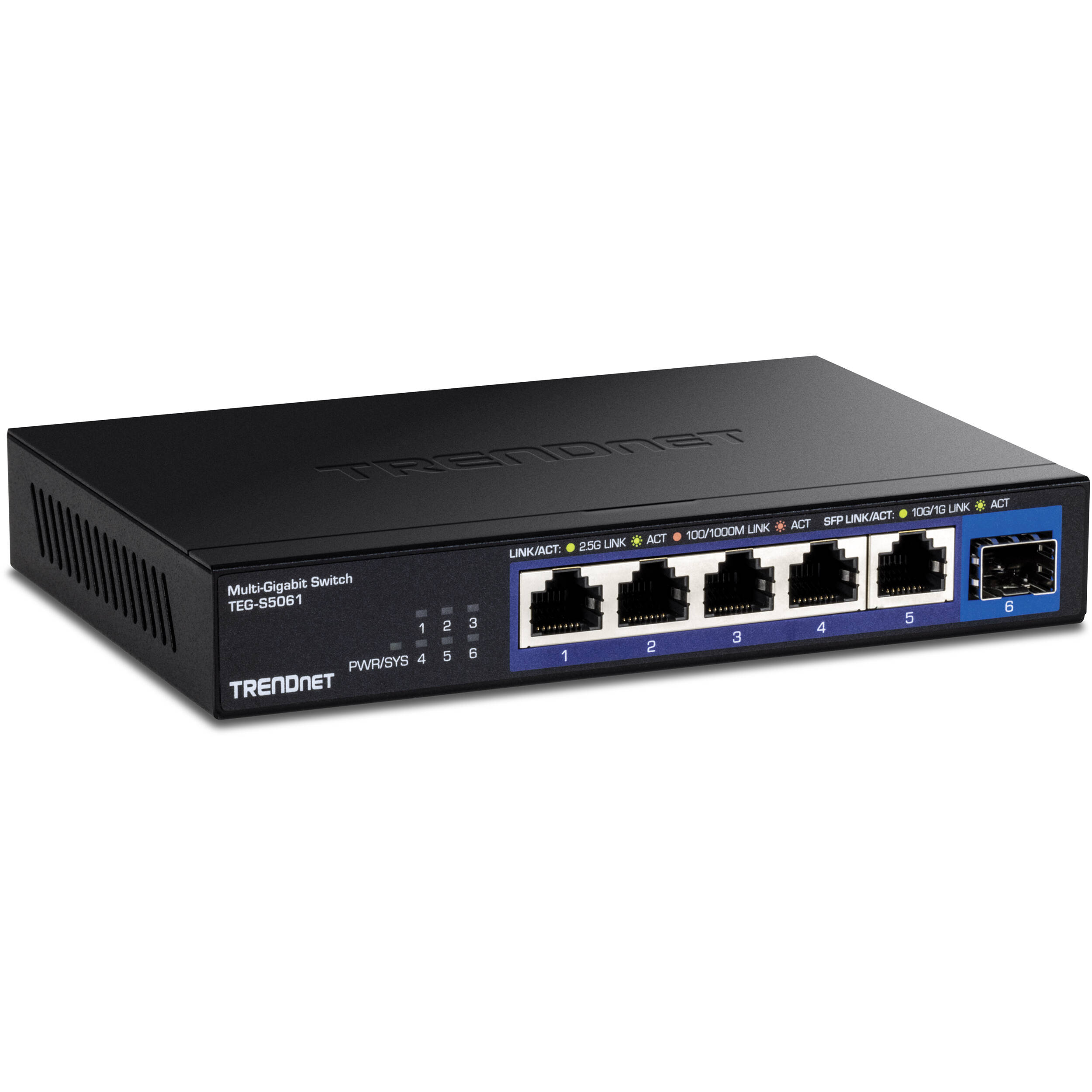 TRENDnet TEG-S5061 6-port unmanaged 2.5 gigabit Ethernet switch for small office edge networking — view 2