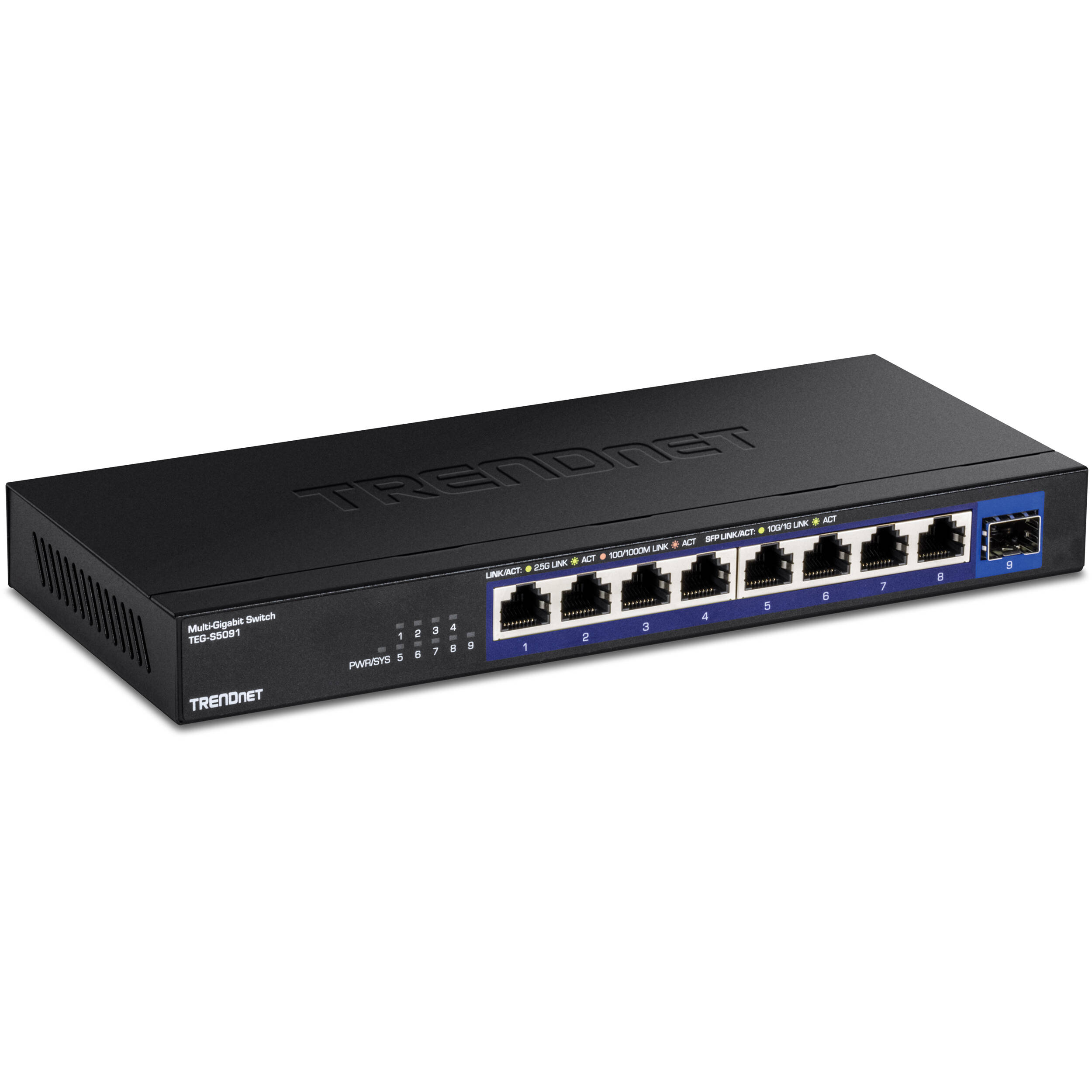 TRENDnet TEG-S5091 9-port unmanaged 2.5G switch with 10GBASE-X uplinks for wall-mount edge deployments — view 2