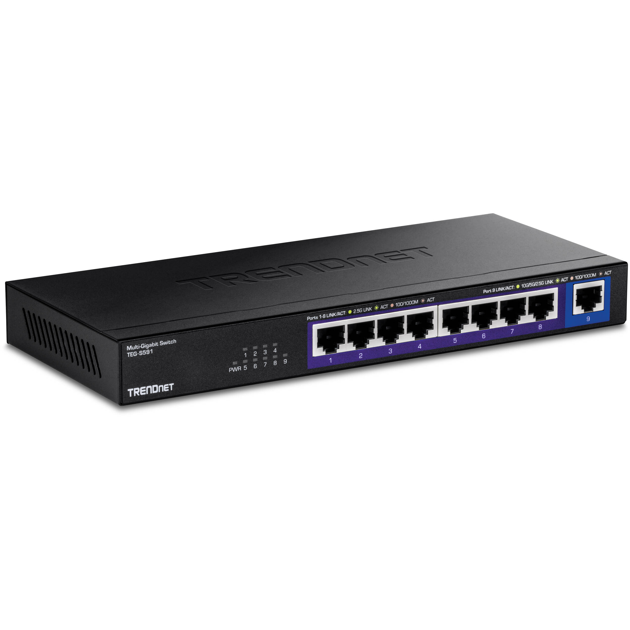 TRENDnet 9-port multi-gig switch with 10GBase-T ports for desktop or wall-mount installation — view 2