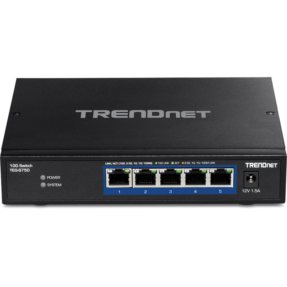 TRENDnet TEG-S750 5-port 10G unmanaged desktop switch with metal chassis — view 2