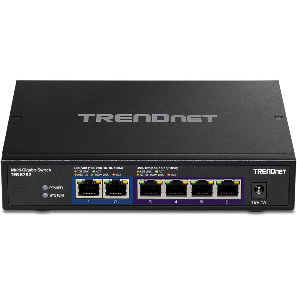 TRENDnet TEG-S762 6 port unmanaged 2.5G and 10G switch for desktop or wall mount deployment — view 2