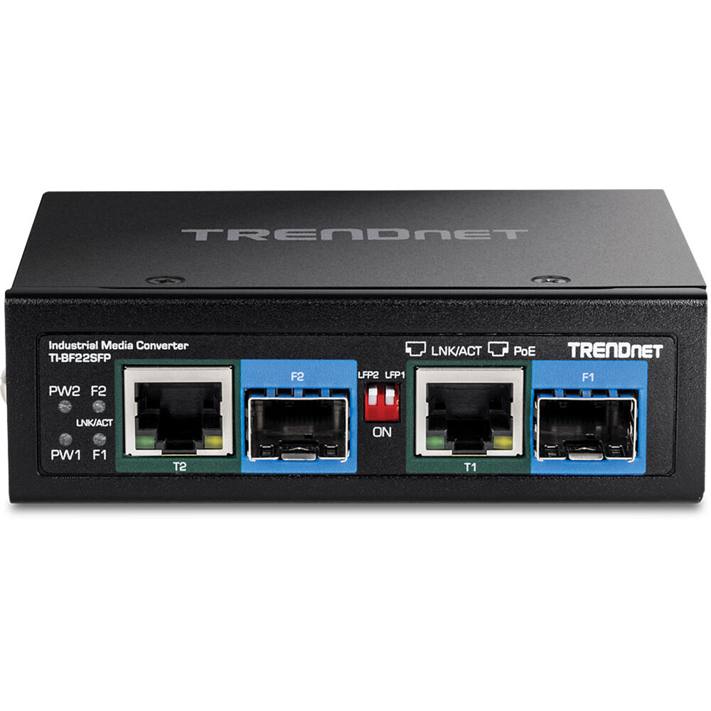 TRENDnet TI-BF22SFP industrial 2-port SFP to Gigabit PoE++ media converter — view 2
