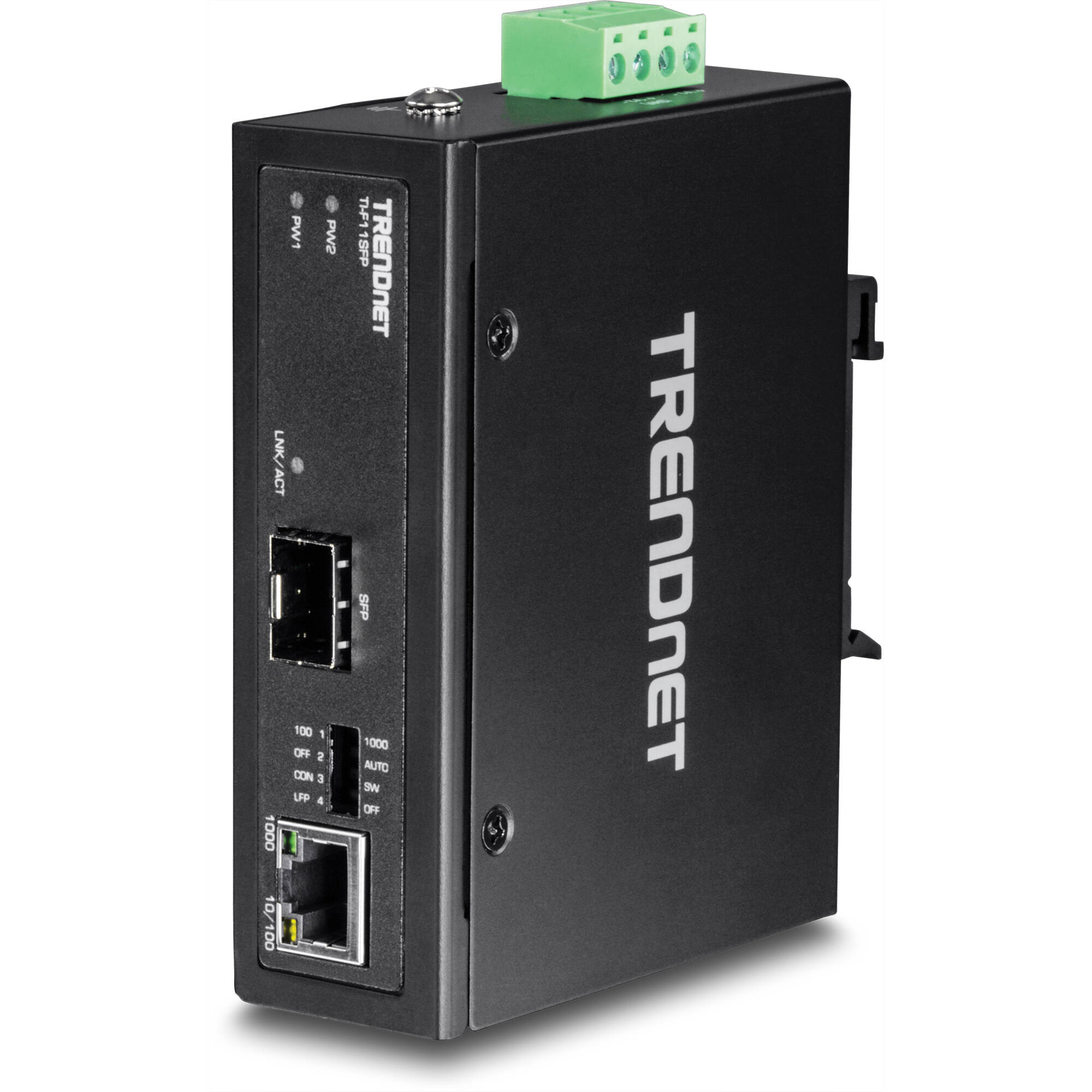 TRENDnet TI-F11SFP industrial 100/1000 Base-T to SFP media converter with rail-mountable enclosure — view 3