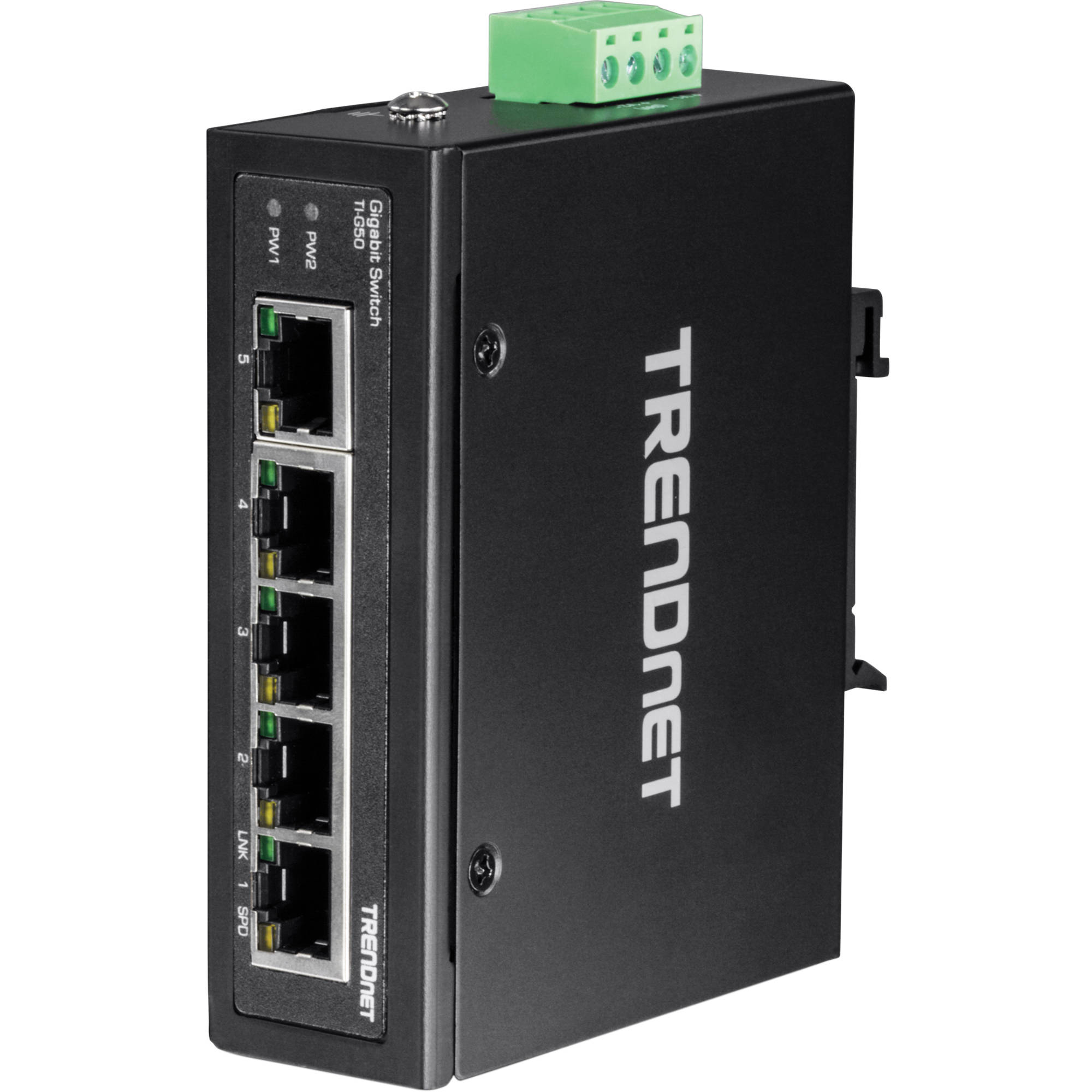 TRENDnet TI-G50 5-port Gigabit DIN-rail industrial switch, rail-mountable unmanaged Layer 2 Ethernet switch — view 2