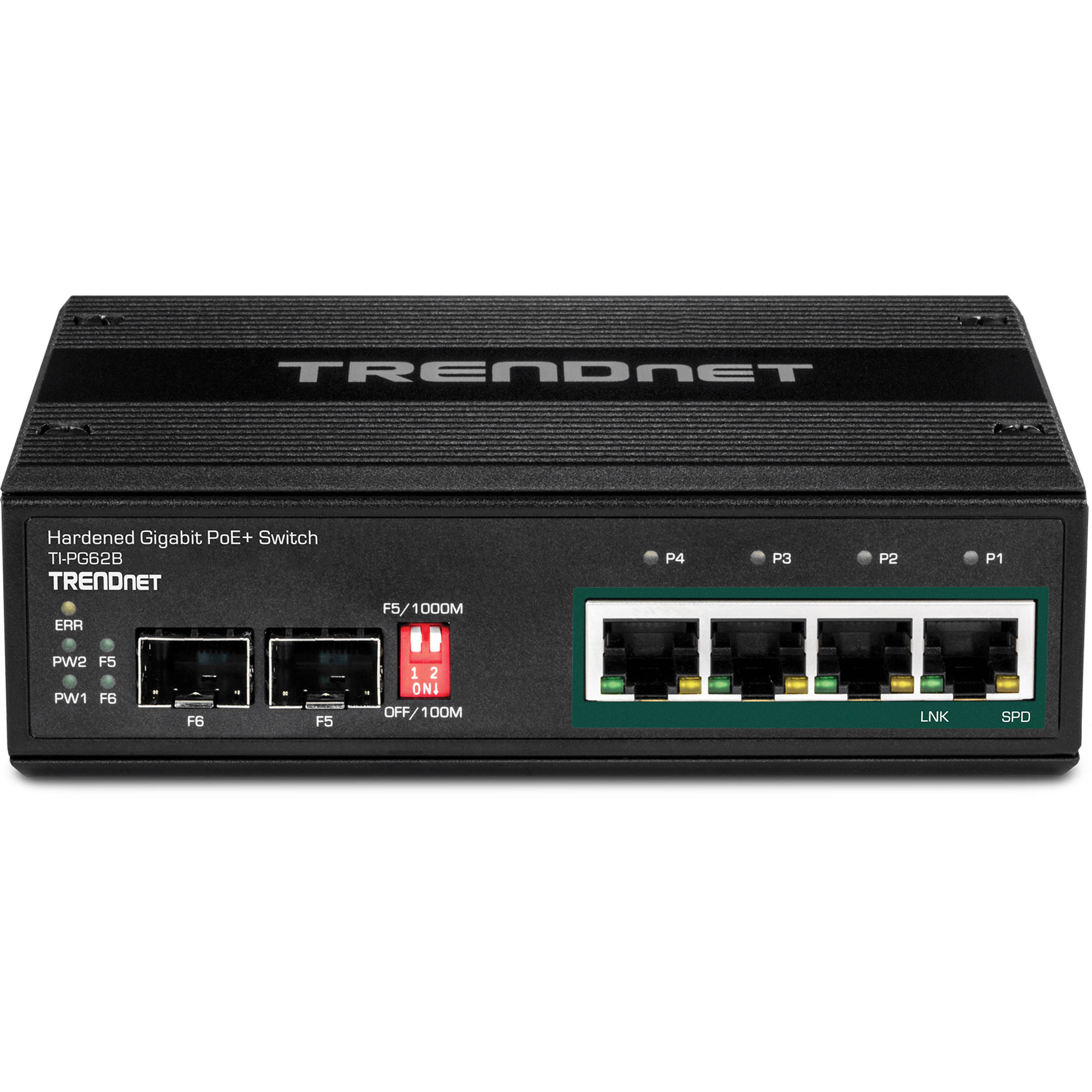 TRENDnet TI-PG62B 6-port industrial Gigabit PoE+ DIN-rail switch with dual redundant 12-56 VDC inputs — view 2