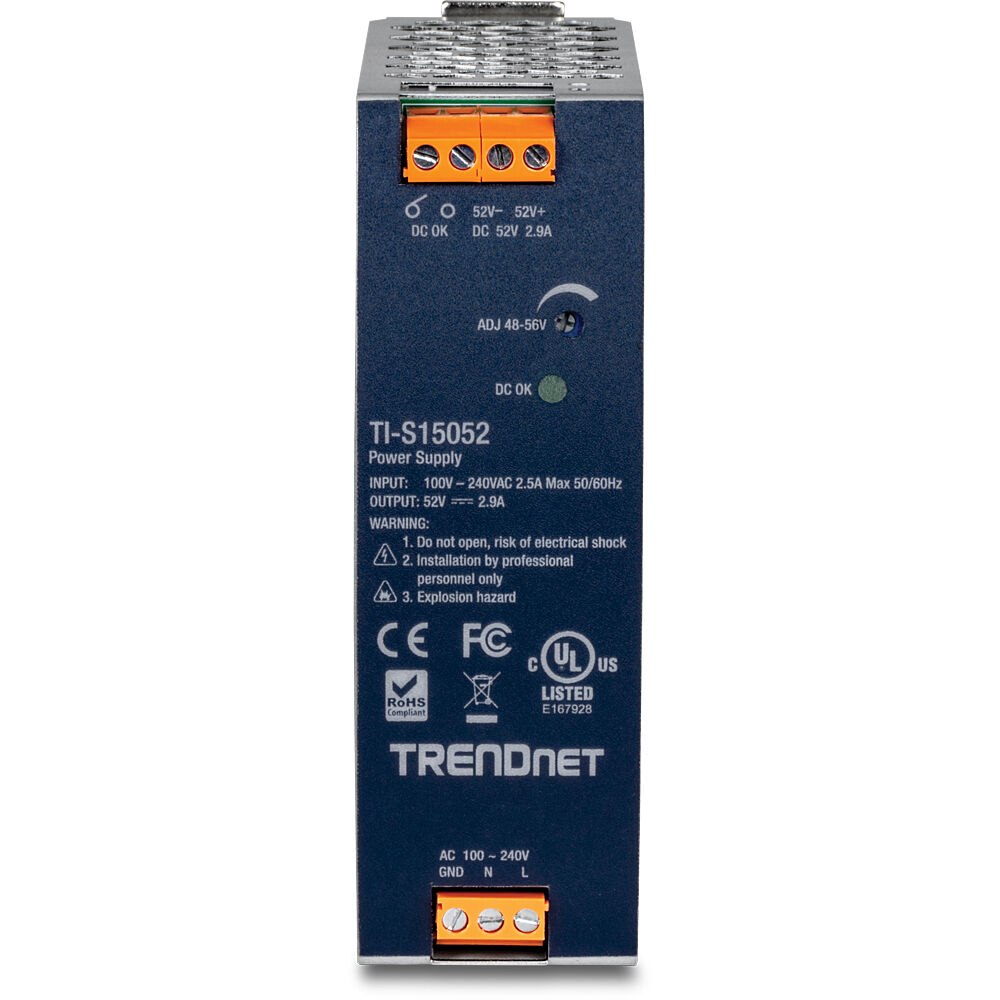 TRENDnet TI-S15052 150W 52V DC DIN-rail AC to DC industrial power supply — view 2