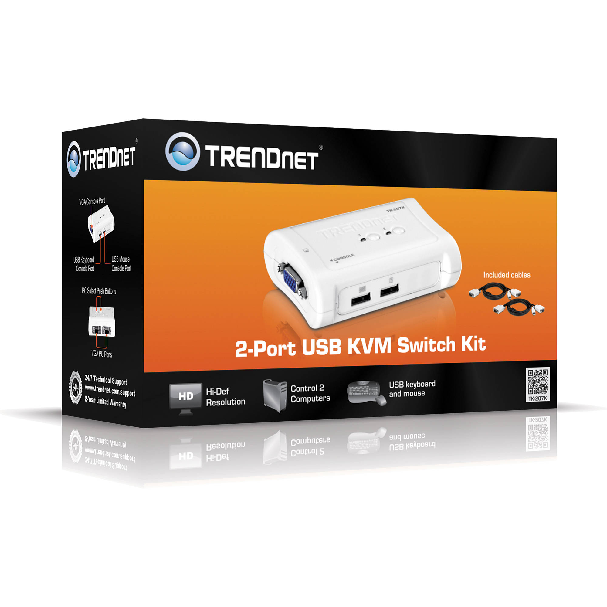 TRENDnet TK-207K 2-port USB KVM switch for controlling two PCs from one console — view 4