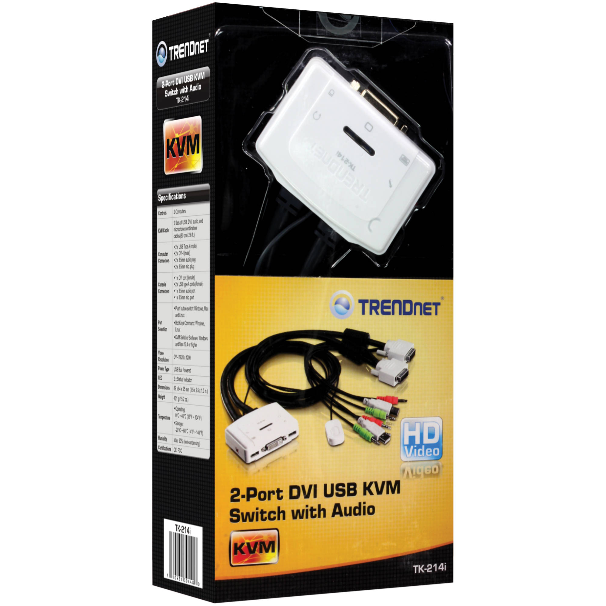 TRENDnet TK-214I 2-port DVI USB KVM switch with audio for dual-computer control — view 2