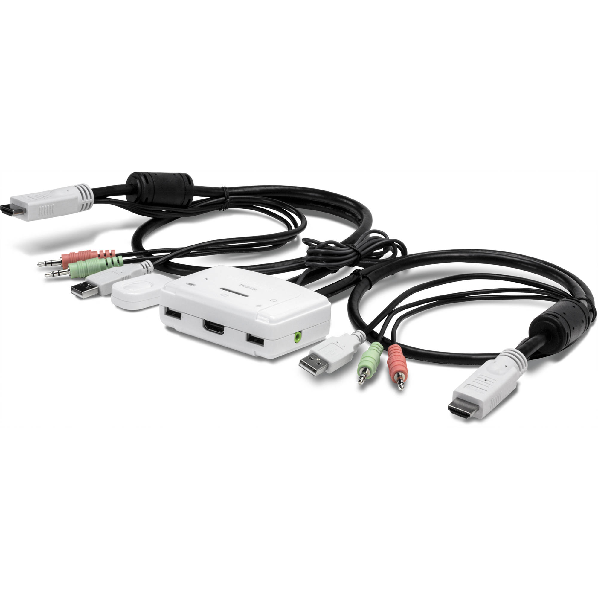TRENDnet TK-215I 2-port HDMI KVM switch with integrated cables and toggle switch for dual-computer control — view 3