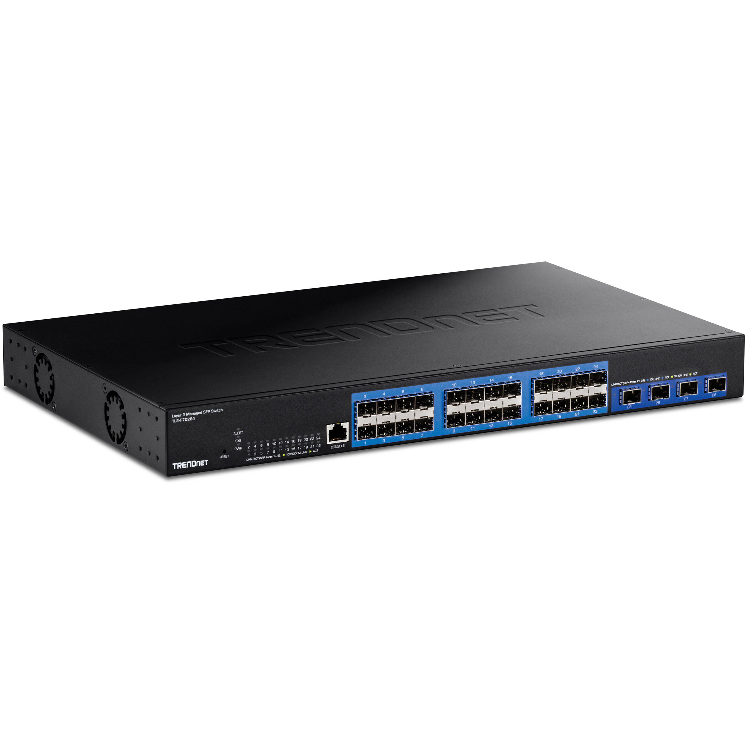 TRENDnet TL2-F70284 28-port managed Layer 2 rack-mount switch for enterprise networking — view 2