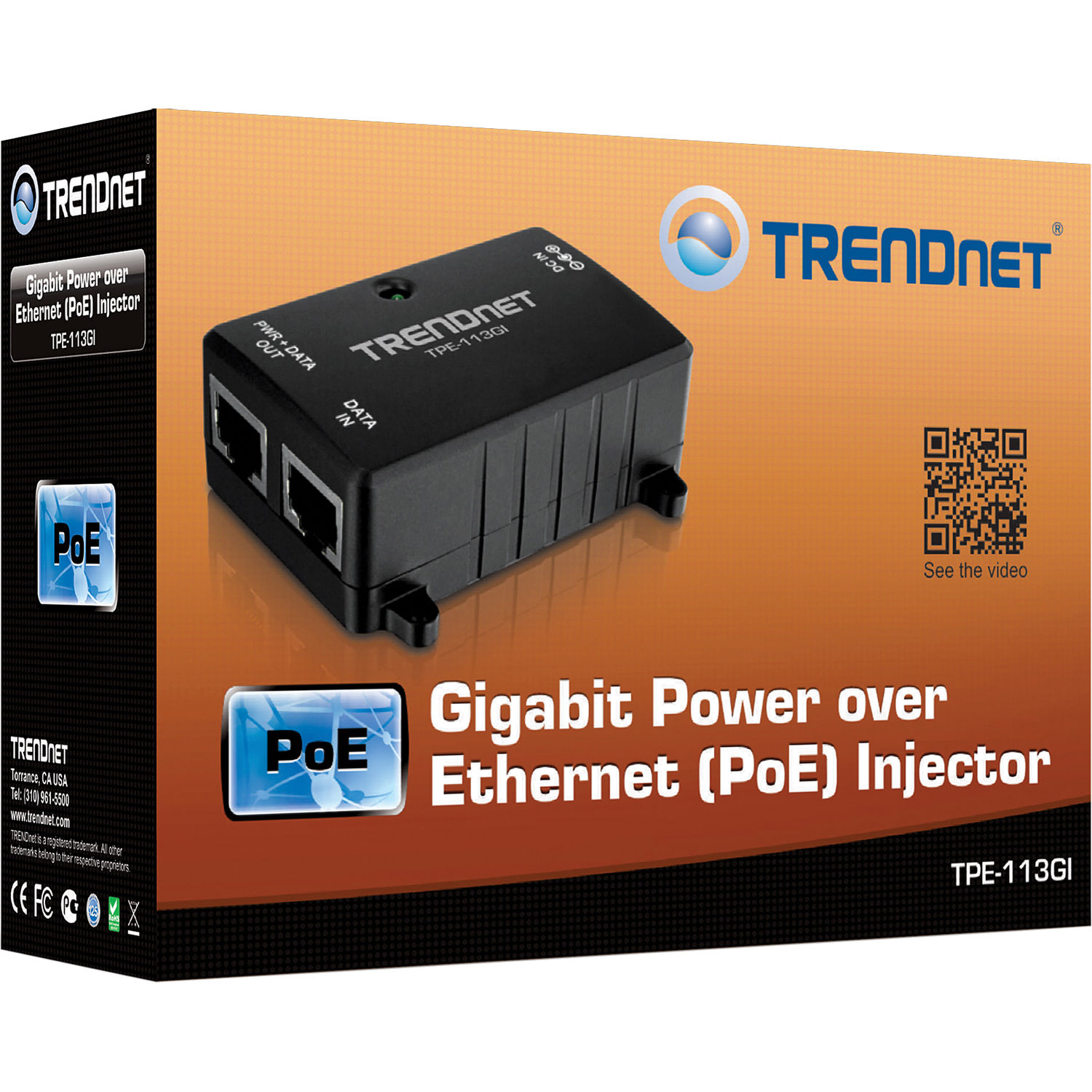TRENDnet TPE-113GI Gigabit Power over Ethernet injector for single-device PoE deployment — view 5