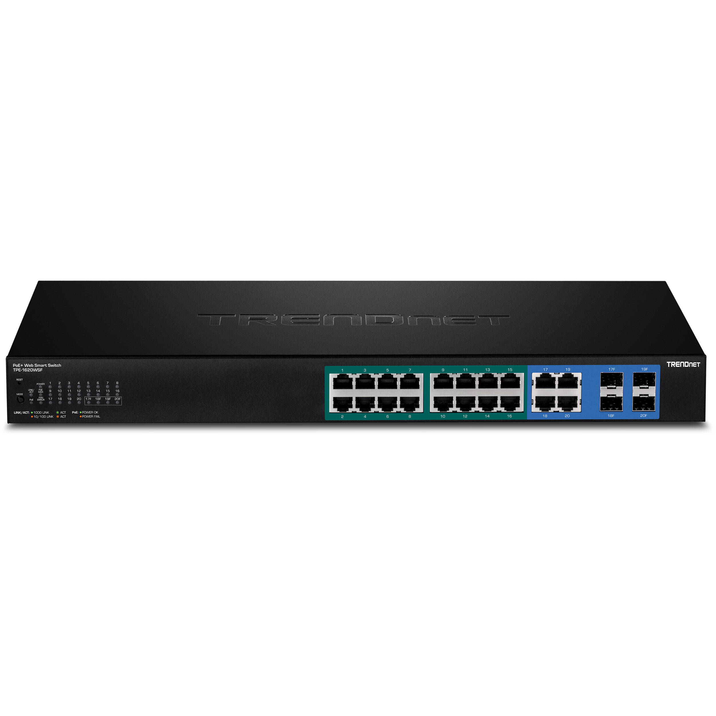 TRENDnet TPE-1620WSF 20-port Gigabit Web Smart PoE+ switch for SMB networks — view 2