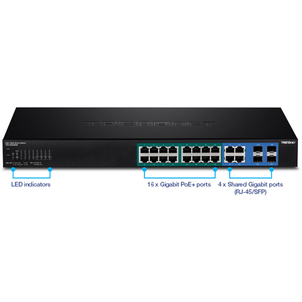 TRENDnet TPE-1620WSF 20-port Gigabit Web Smart PoE+ switch for SMB networks — view 6