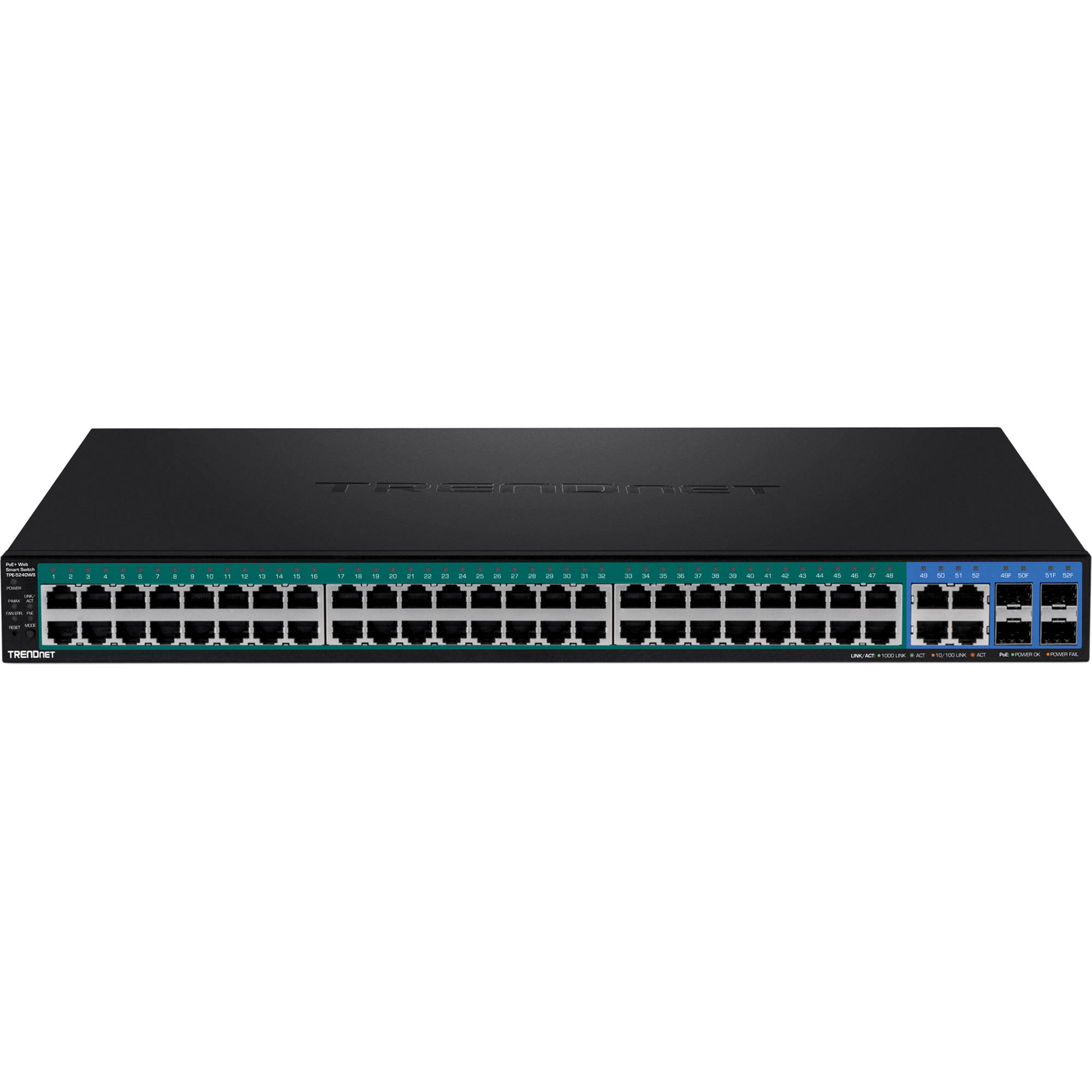 TRENDnet TPE-5240WS 52-port Gigabit Web Smart PoE+ switch with high-density access ports — view 2