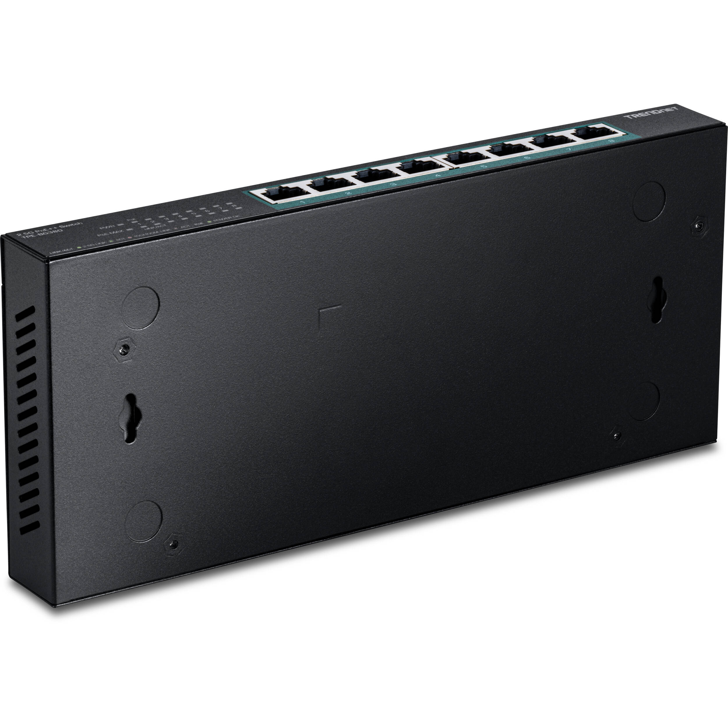 TRENDnet TPE-BG380 8-port 2.5G PoE++ switch with fanless wall-mountable design — view 3