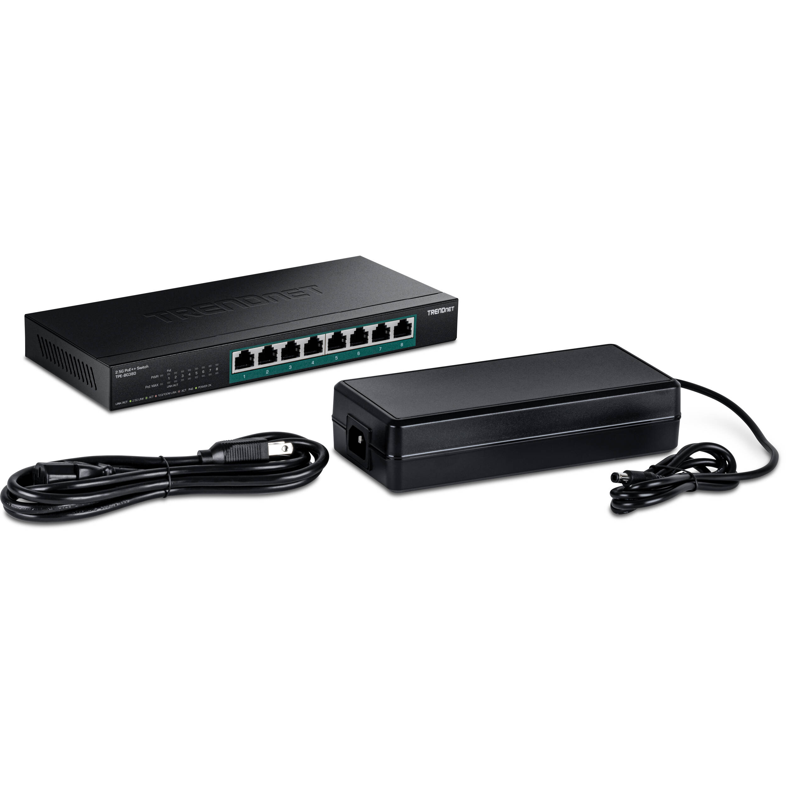 TRENDnet TPE-BG380 8-port 2.5G PoE++ switch with fanless wall-mountable design — view 4