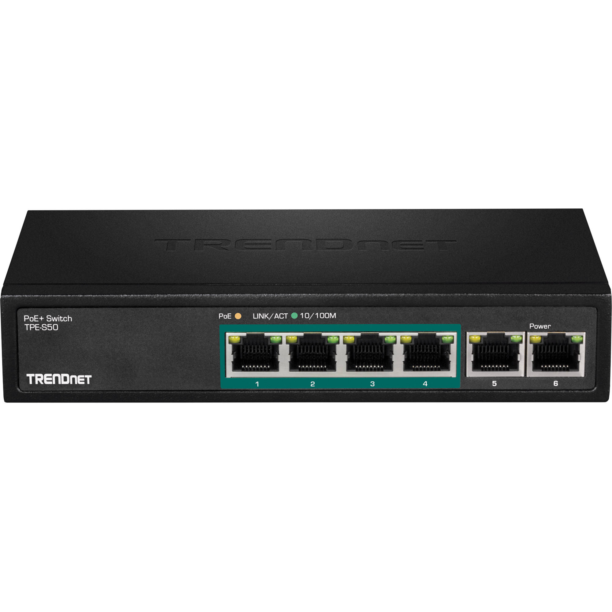 TRENDnet TPE-S50 5-port Fast Ethernet PoE switch with 4 PoE ports and wall-mountable metal chassis — view 2