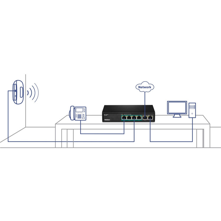 TRENDnet TPE-S50 5-port Fast Ethernet PoE switch with 4 PoE ports and wall-mountable metal chassis — view 5