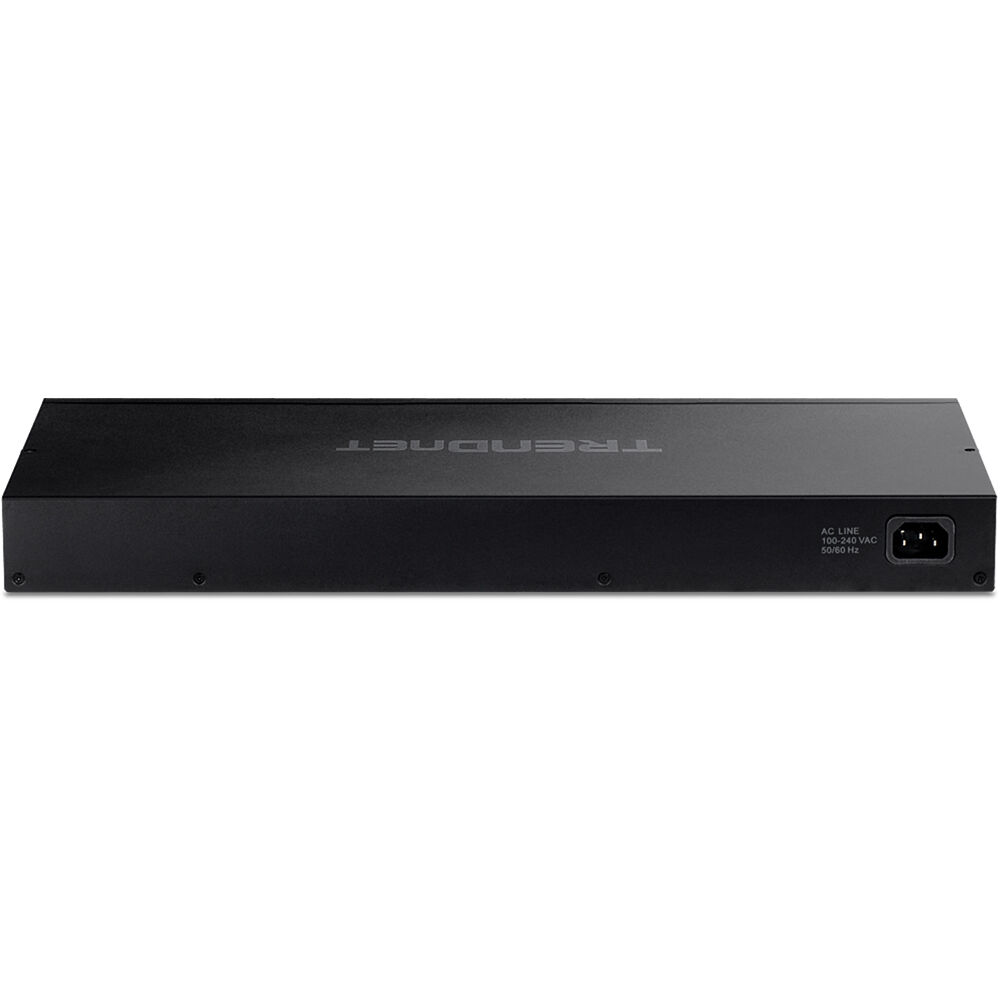 TRENDnet TPE-TG262 26-port Gigabit PoE+ switch with 24 PoE+ ports and 2 SFP slots — view 3