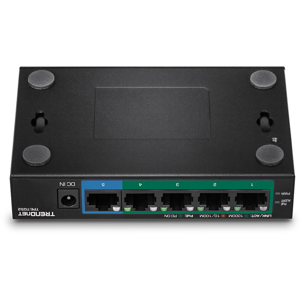 TRENDnet TPE-TG52 5-port Gigabit PoE+ switch with 32 W PoE budget and wall-mount design — view 4