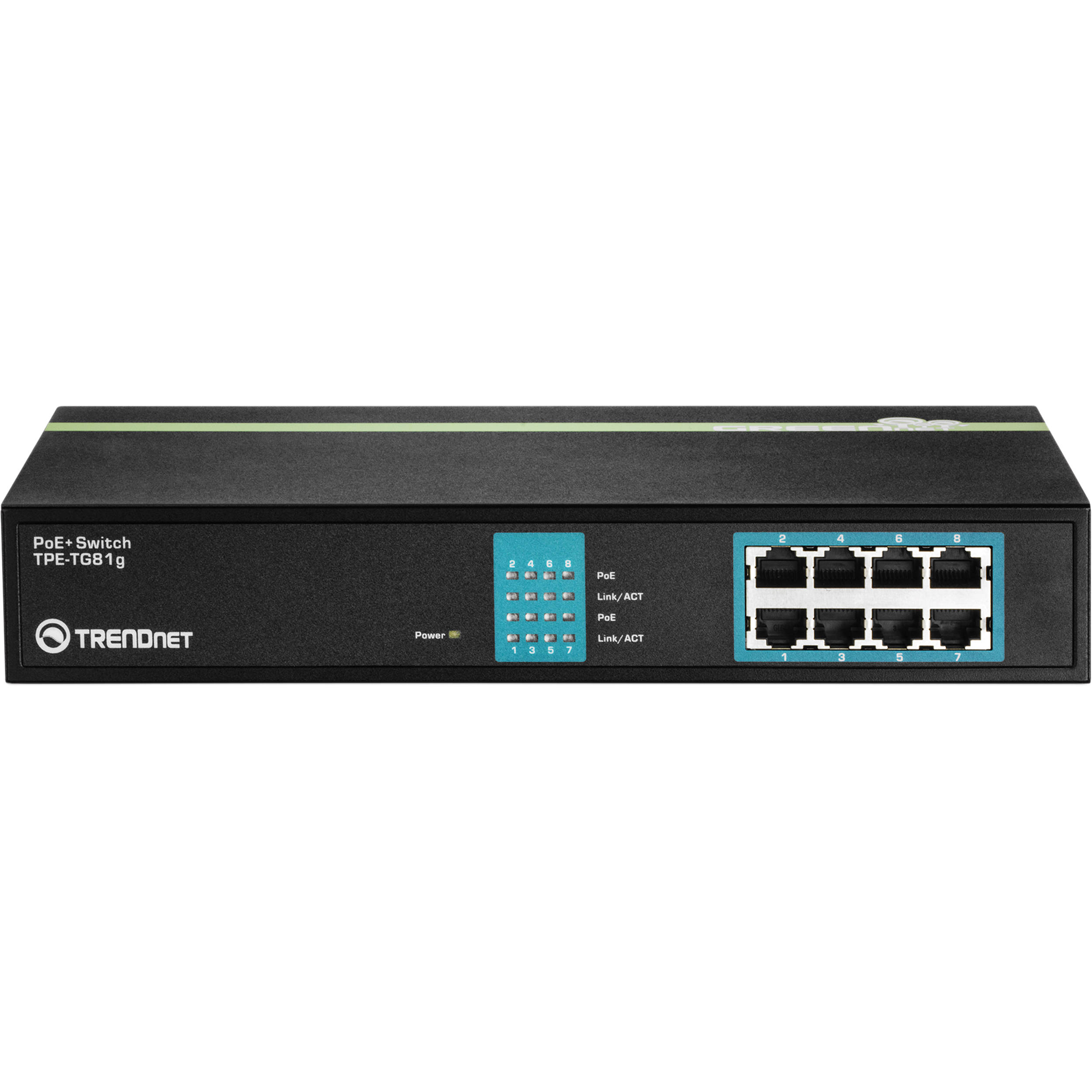 TRENDnet TPE-TG81G 8-port Gigabit PoE+ unmanaged switch for cameras, access points, and VoIP phones — view 2
