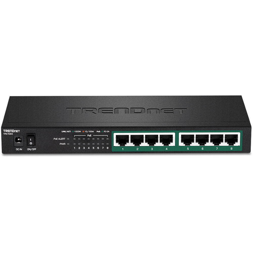 TRENDnet TPE-TG83 8-port Gigabit PoE+ switch, compact wall-mountable design — view 2