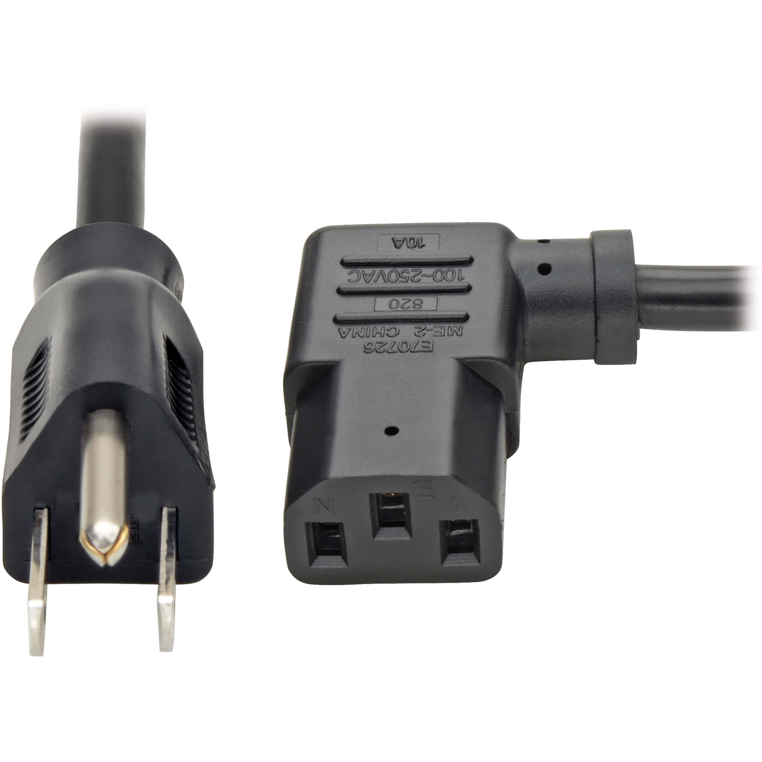 Computer Power Cord, NEMA 5-15P to Left-Angle C13 - 10A, 125V, 18 AWG, 6  ft. (1.83 m), Black — view 2