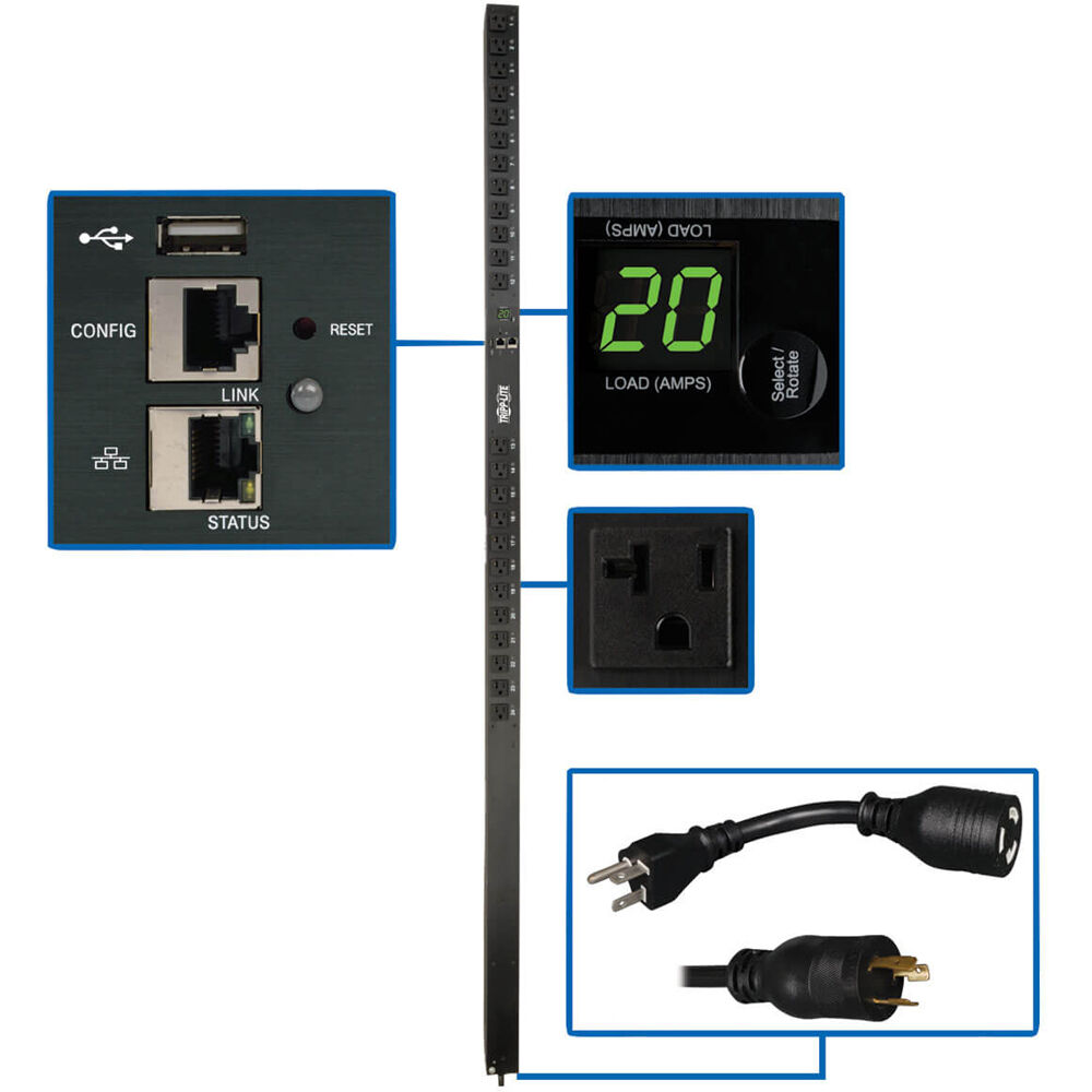 1.9kW Single-Phase Switched PDU - LX Interface, 120V Outlets (24 5-15/20R), 10 ft. (3.05 m) Cord with L5-20P, 0U, TAA — view 2