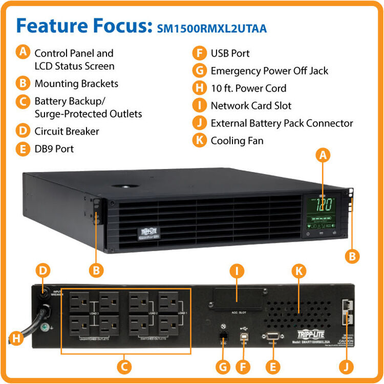 Eaton SM1500RMXL2UTAA 1500 VA rack/tower UPS with 8 outlets and TAA compliance — view 8