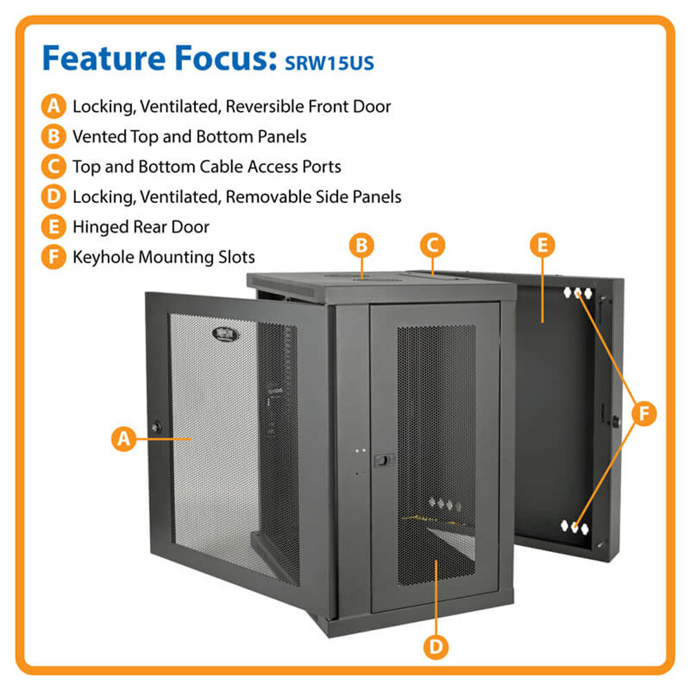 SmartRack 15U Low-Profile Switch-Depth Wall-Mount Half-Height Rack Enclosure, Hinged Back — view 4