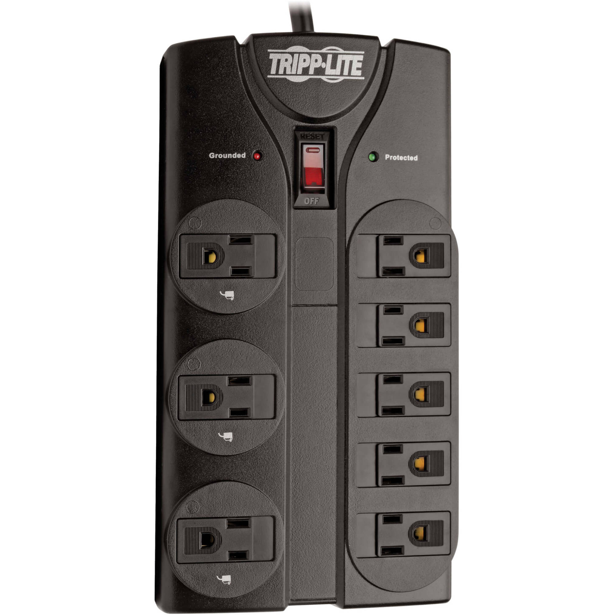 Black Eaton TLP808B surge protector with 8 outlets and 8 ft cord — view 2