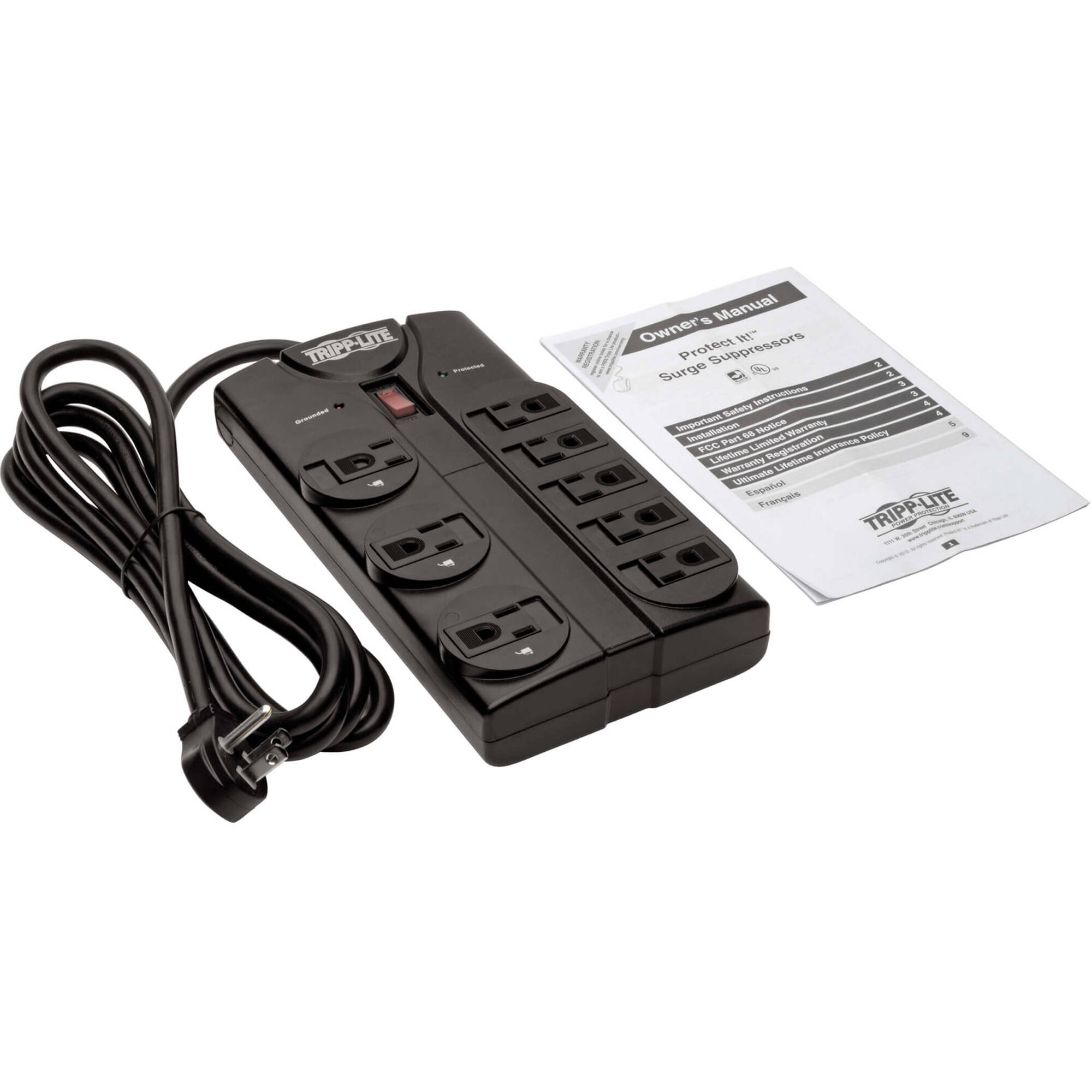 Black Eaton TLP808B surge protector with 8 outlets and 8 ft cord — view 7