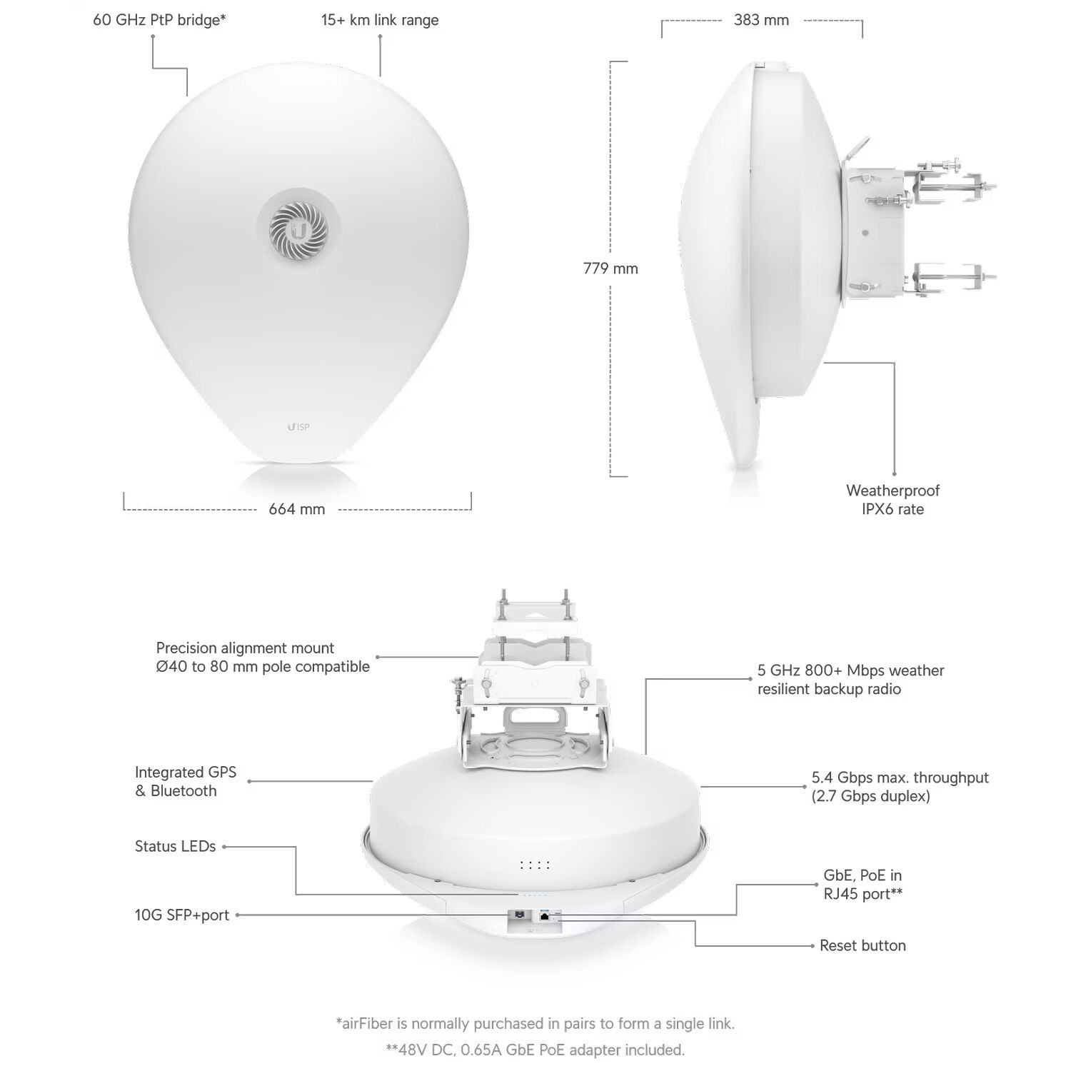 Ubiquiti UISP AirFiber 60 XR 60 GHz long-distance wireless bridge with backup radio — view 7