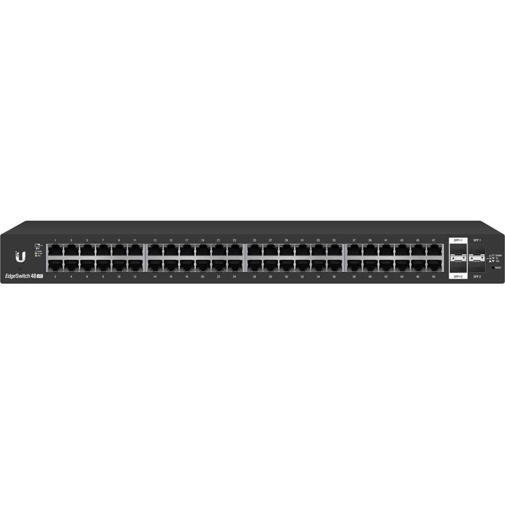 Ubiquiti EdgeSwitch 48 Port Lite 1U rackmount switch with 48 Gigabit Ethernet ports and 2 SFP uplink ports — view 2