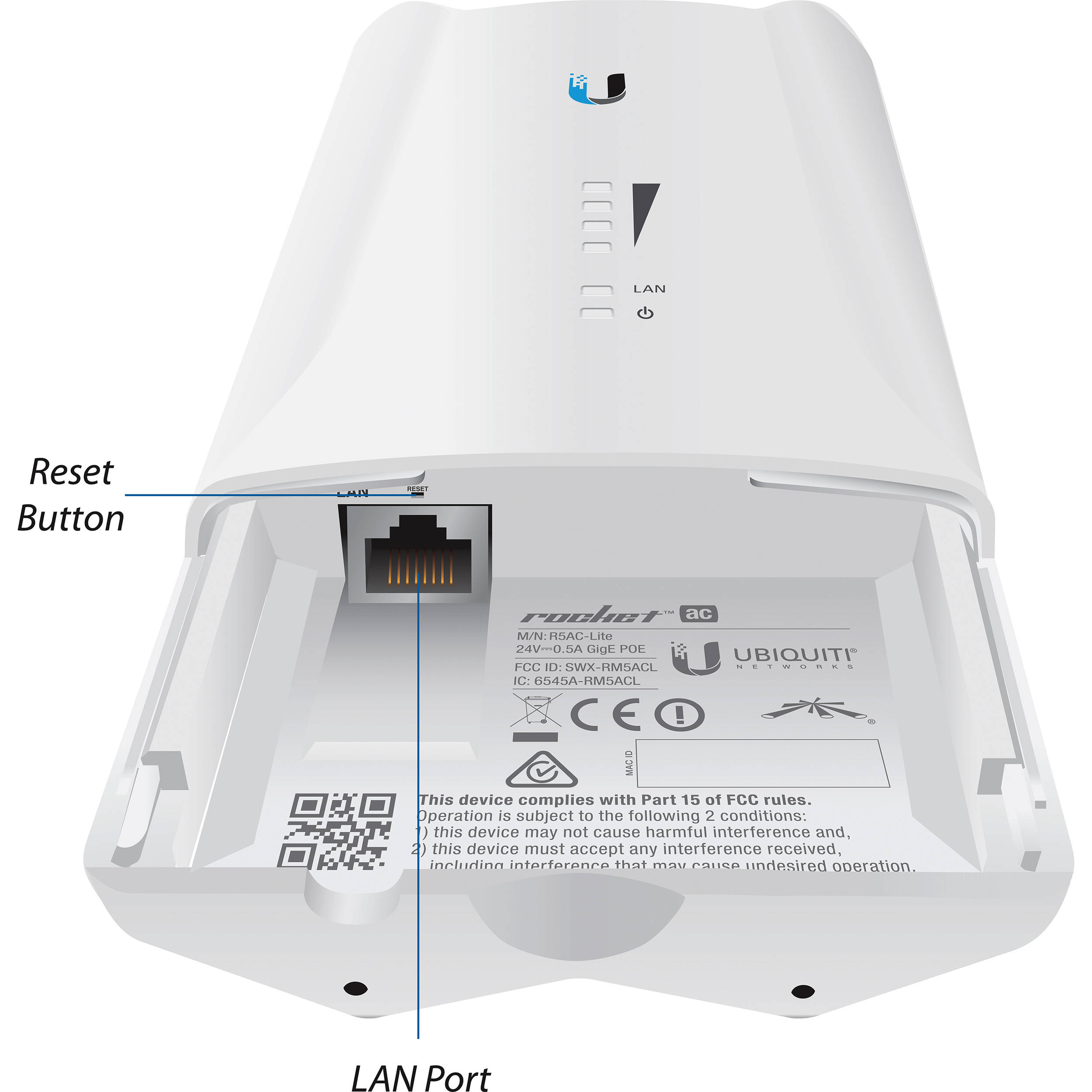 Ubiquiti Rocket 5AC Lite R5AC-LITE-US compact 5 GHz wireless bridge radio with Gigabit Ethernet — view 2